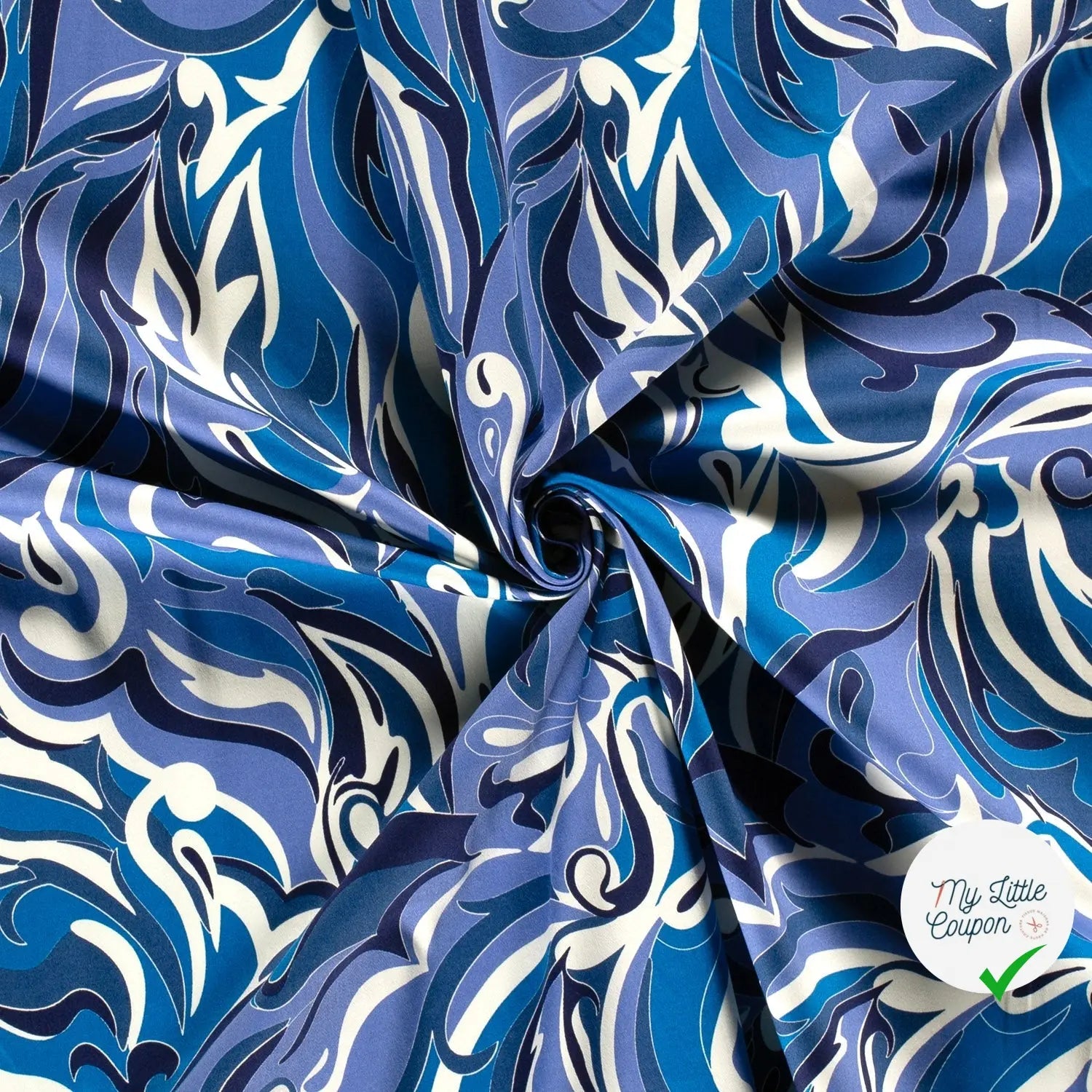 SATIN DE COTON TISSU IMPRIMÉ ABSTRAIT COBALT - My Little Coupon