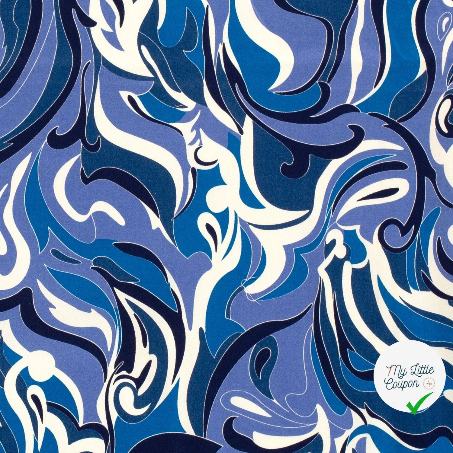 SATIN DE COTON TISSU IMPRIMÉ ABSTRAIT COBALT - My Little Coupon