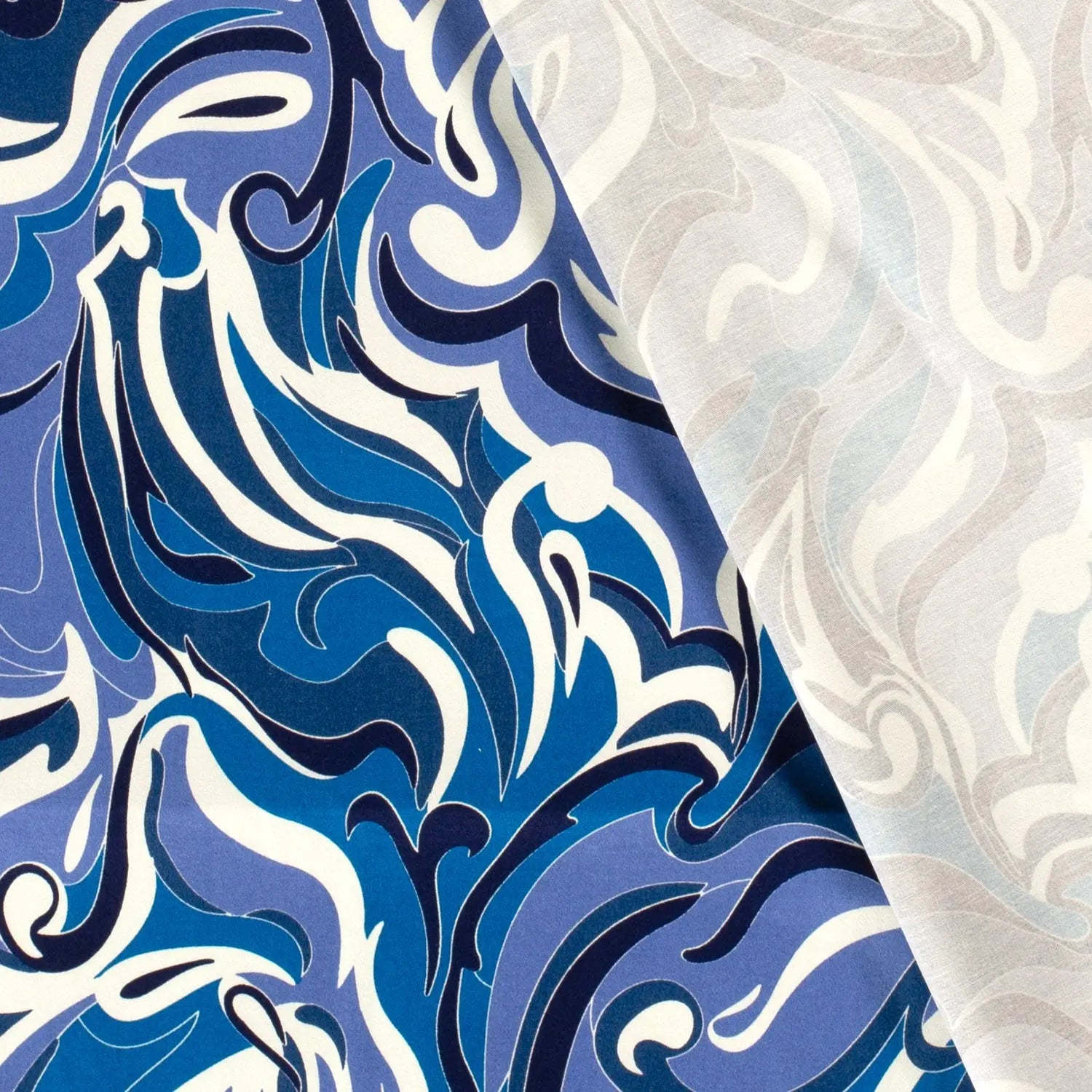 SATIN DE COTON TISSU IMPRIMÉ ABSTRAIT COBALT - My Little Coupon