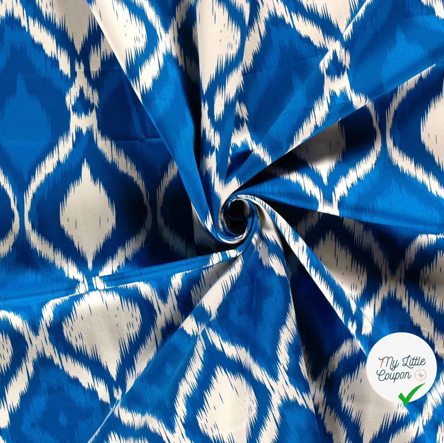 SATIN DE COTON TISSU IMPRIMÉ ABSTRAIT COBALT - My Little Coupon