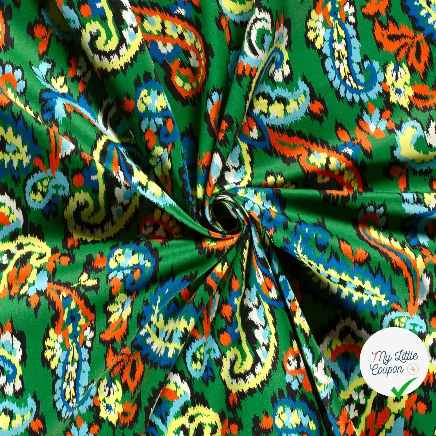 SATIN DE COTON TISSU IMPRIMÉ ABSTRAIT VERT - My Little Coupon