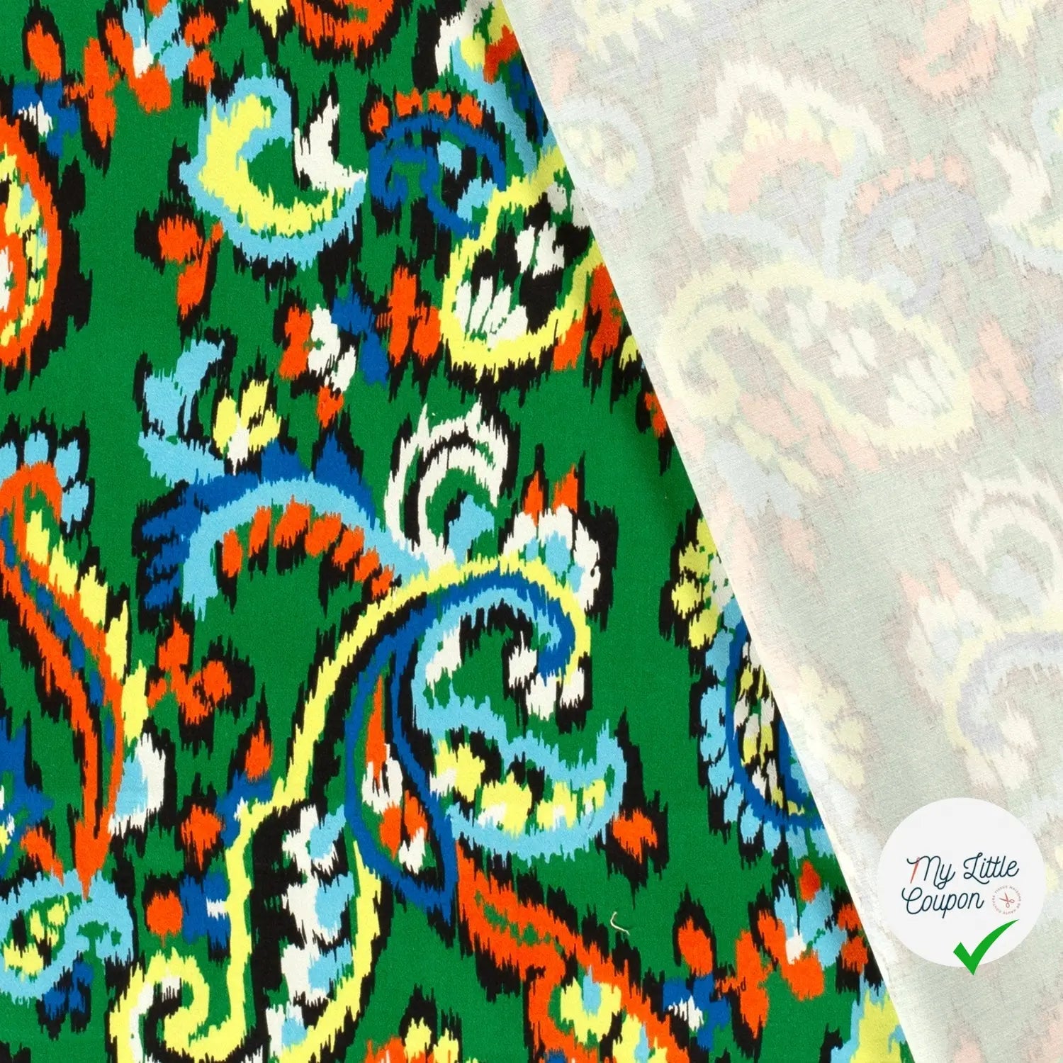 SATIN DE COTON TISSU IMPRIMÉ ABSTRAIT VERT - My Little Coupon
