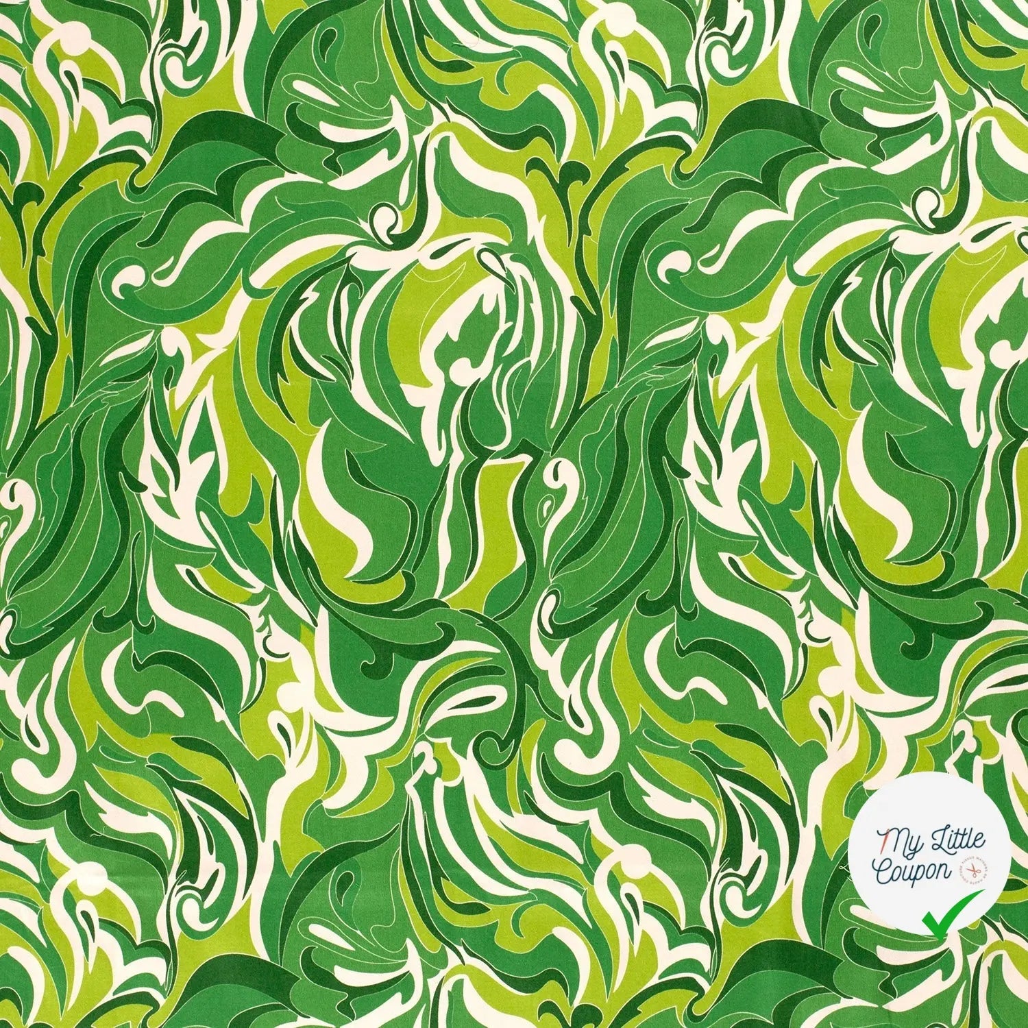 SATIN DE COTON TISSU IMPRIMÉ ABSTRAIT VERT - My Little Coupon