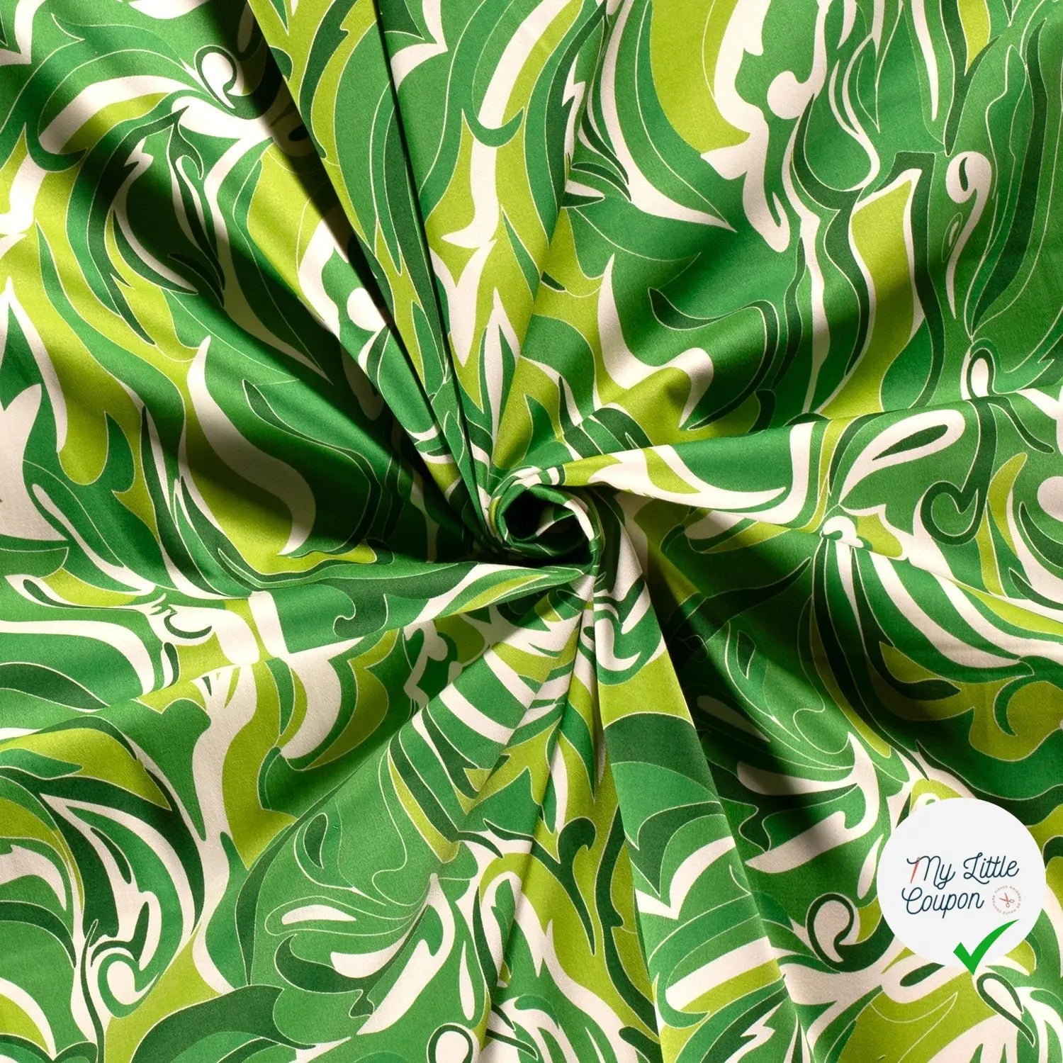 SATIN DE COTON TISSU IMPRIMÉ ABSTRAIT VERT - My Little Coupon