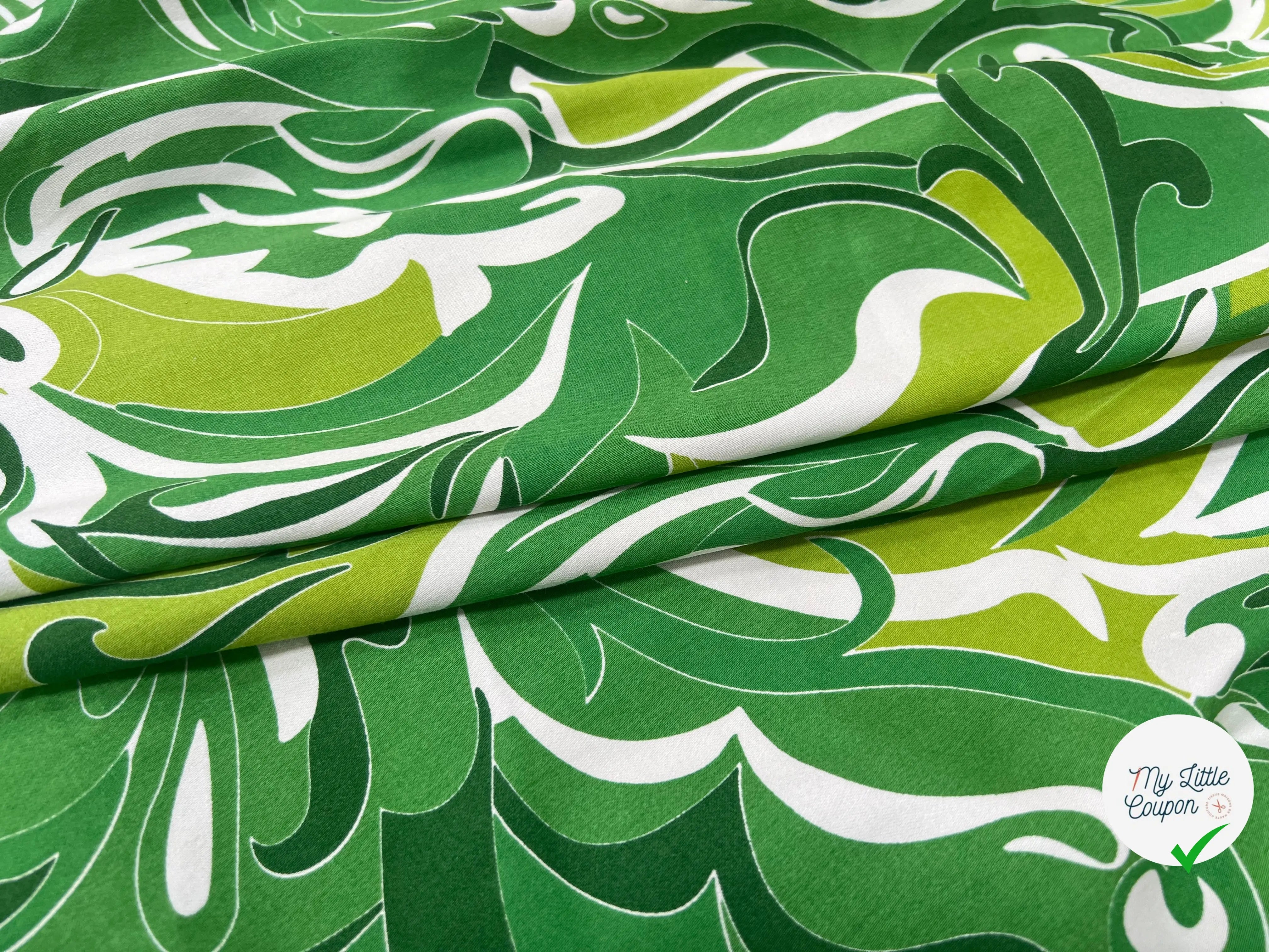 SATIN DE COTON TISSU IMPRIMÉ ABSTRAIT VERT - My Little Coupon