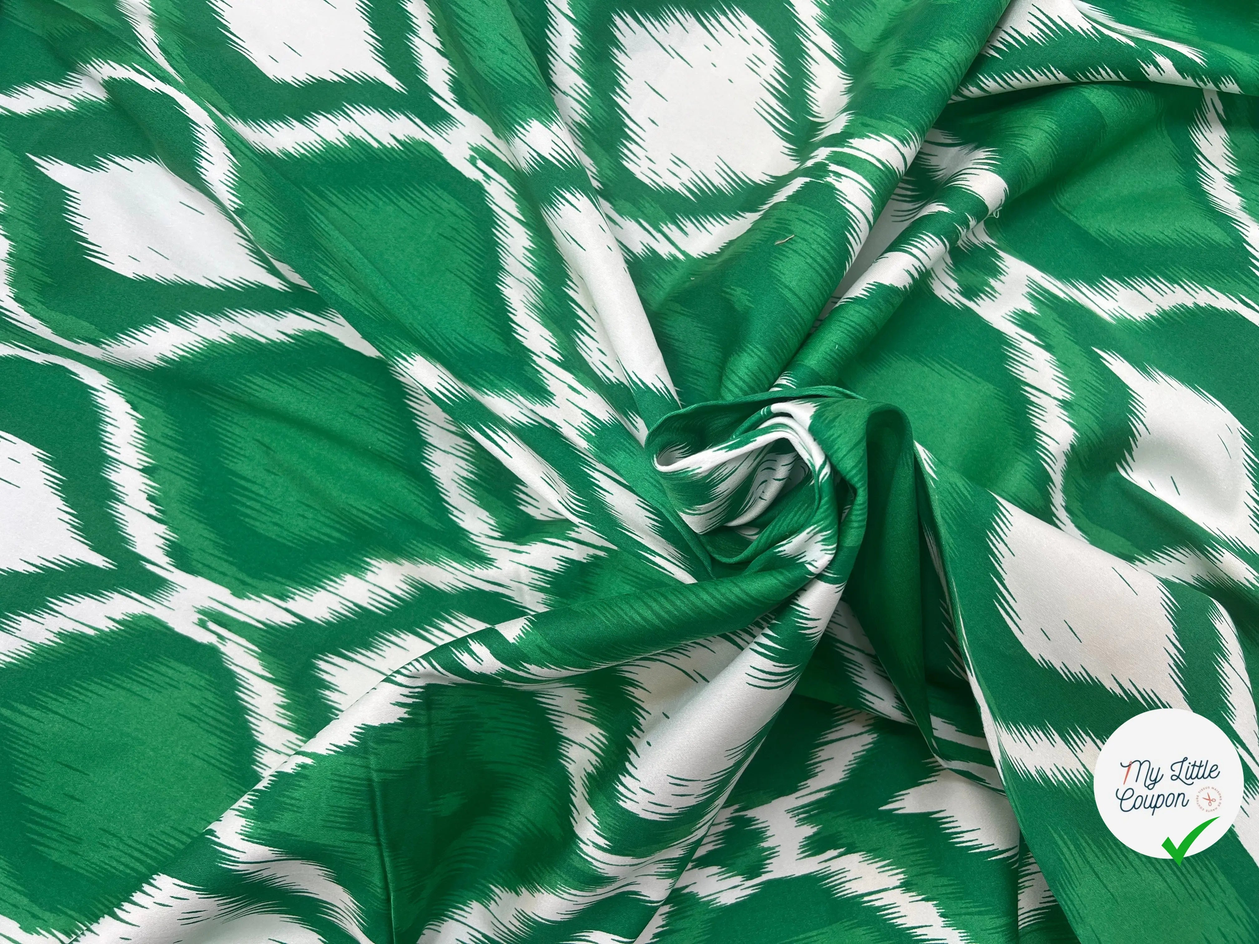 SATIN DE COTON TISSU IMPRIMÉ ABSTRAIT VERT - My Little Coupon
