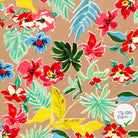 SATIN DE COTON TISSU IMPRIMÉ FLEURS CAMEL - My Little Coupon
