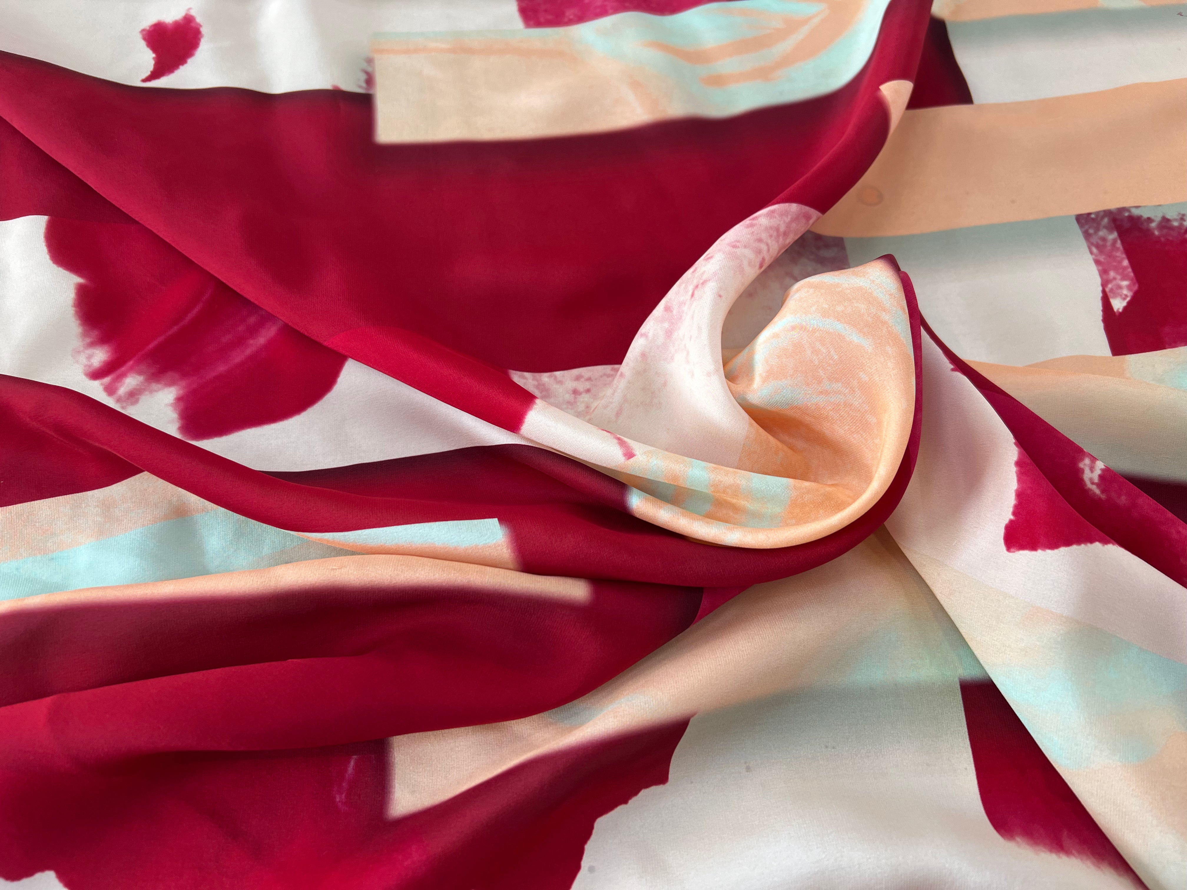 SATIN DE SOIE ABSTRACTION CARMIN MLC INTERN