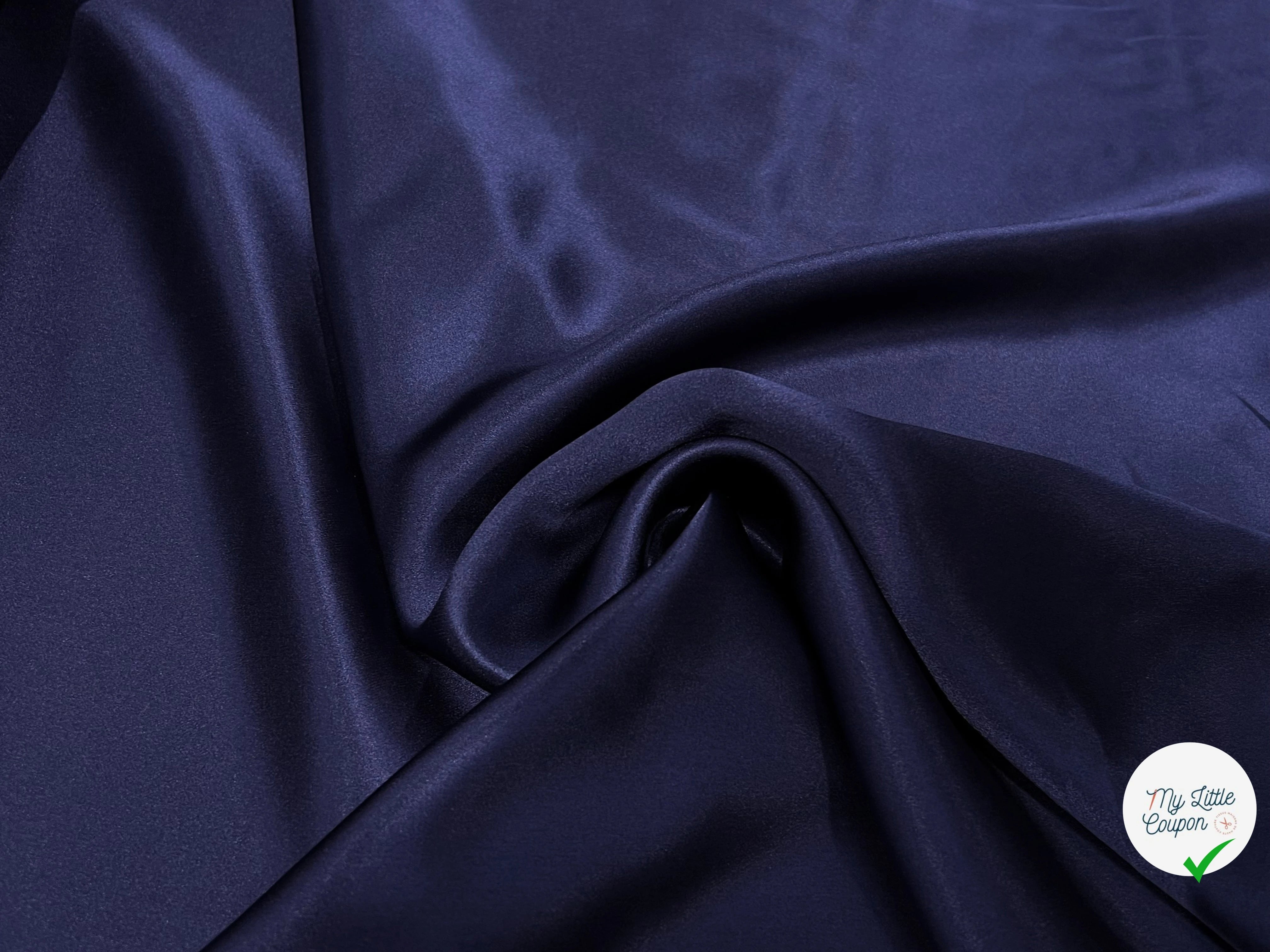 SATIN DE SOIE BLEU MARINE FLUIDE 100% SOIE 140CM - My Little Coupon