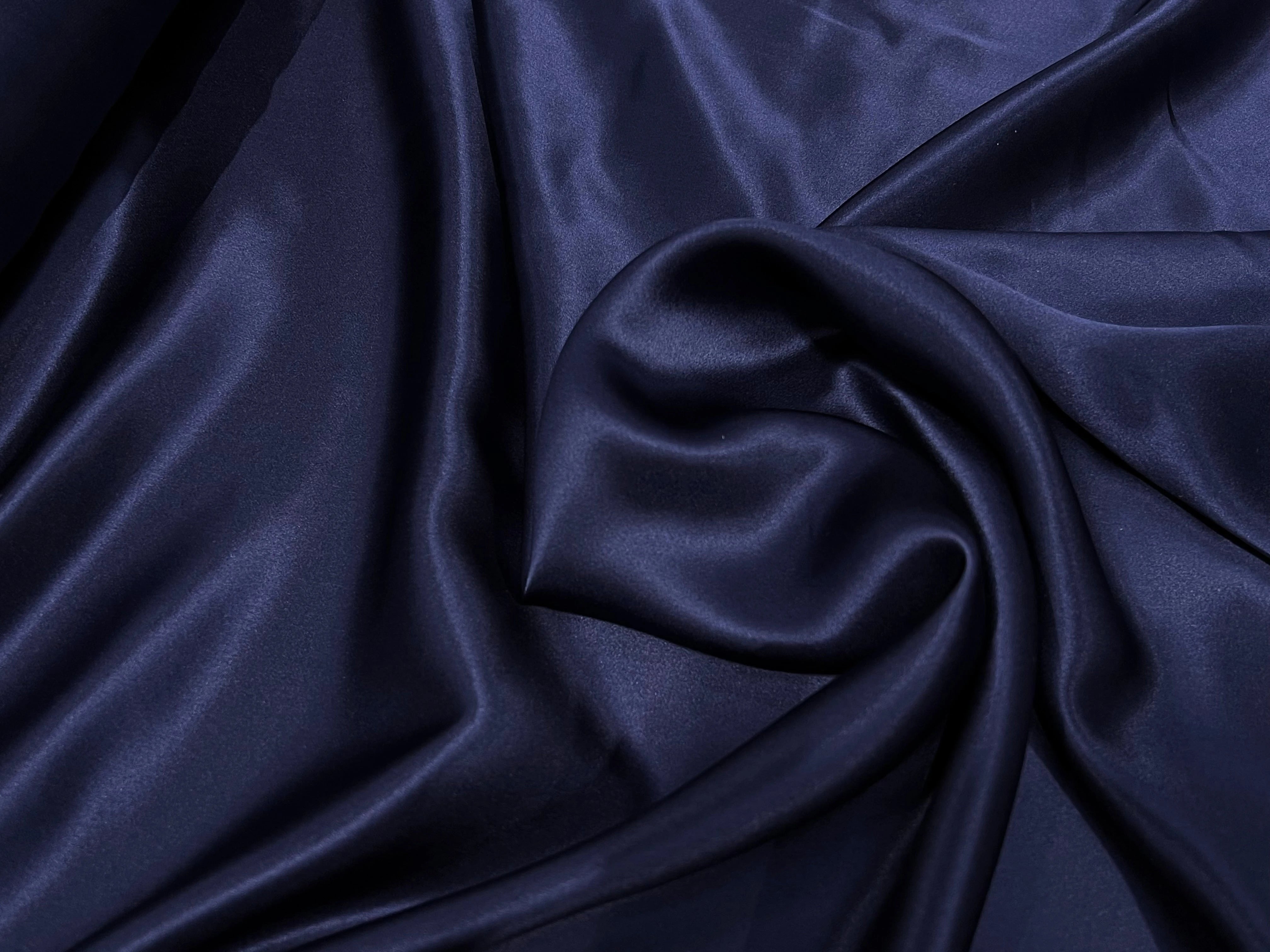 SATIN DE SOIE BLEU MARINE FLUIDE 100% SOIE 140CM - My Little Coupon