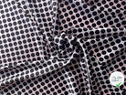 SATIN DE SOIE EXTENSIBLE POIS NOIRS SUR FOND ROSE - My Little Coupon - tissu - coudre