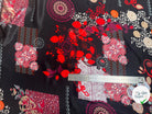 SATIN DE SOIE FOND NOIR MOTIFS ROUGE ET BLANC - My Little Coupon