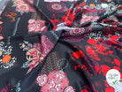 SATIN DE SOIE FOND NOIR MOTIFS ROUGE ET BLANC - My Little Coupon