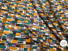 SATIN DE SOIE MOTIF RECTANGLE ABSTRAIT VERT JAUNE MARON ET VIOLET - My Little Coupon