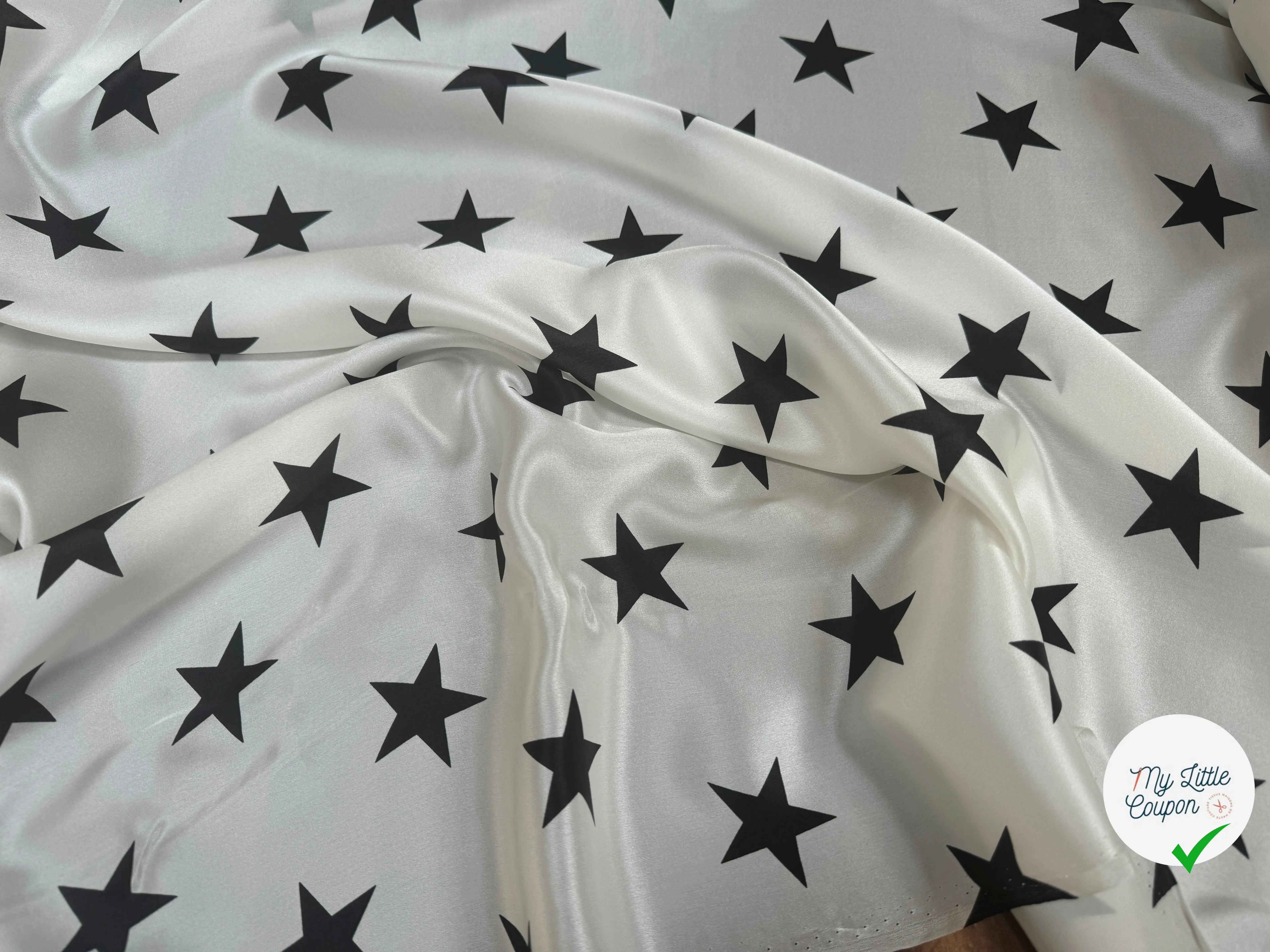 SATIN DE SOIE PRINT ÉTOILÉ NOIR FOND BLANC - My Little Coupon
