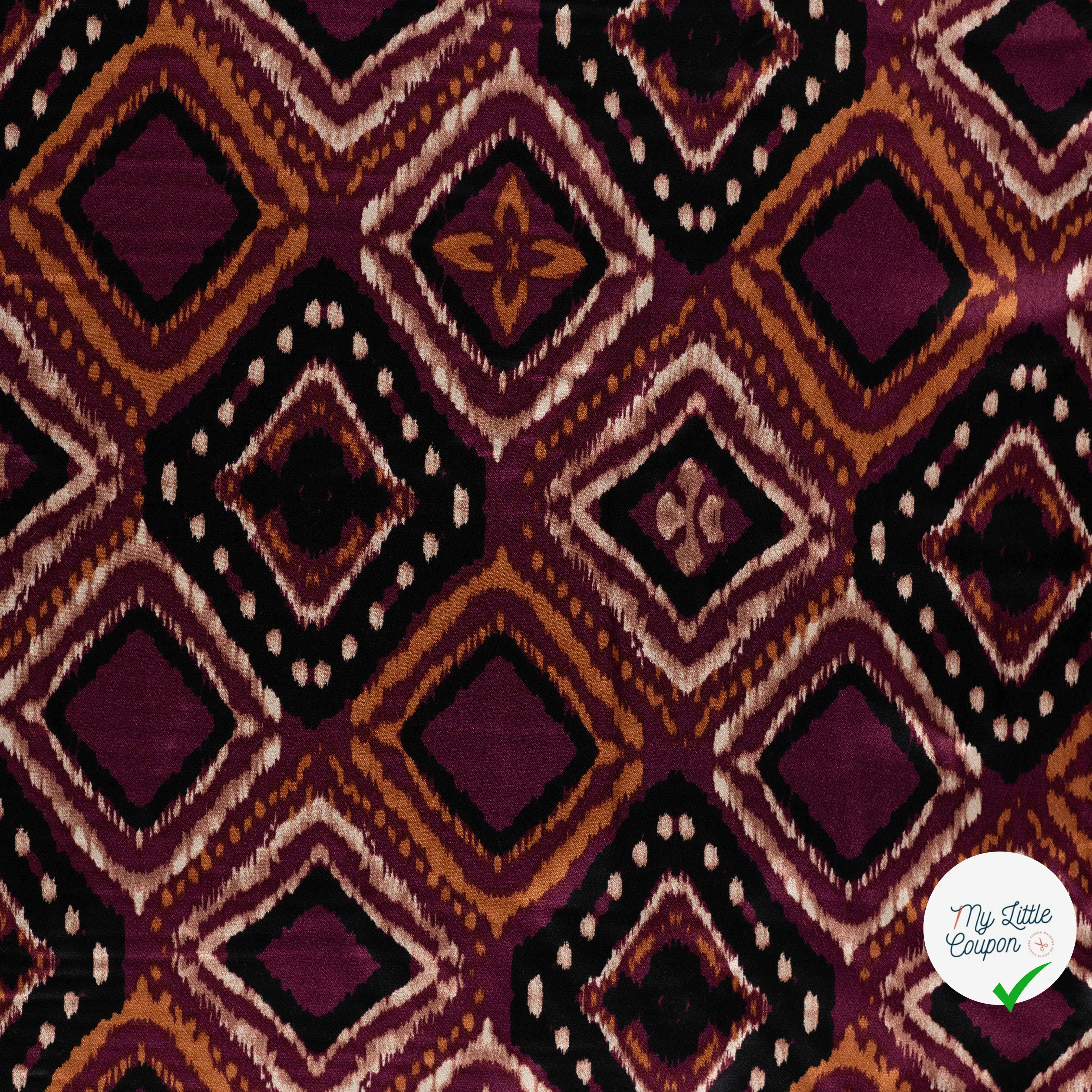 SATIN DE VISCOSE IMPRIMÉ RÉTRO BORDEAUX - vue à plat