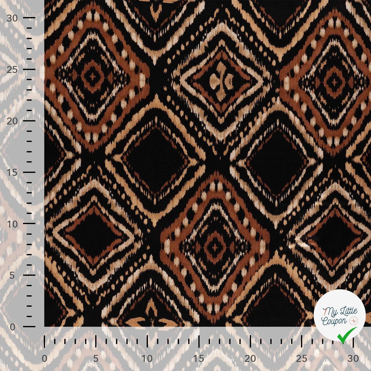 SATIN DE VISCOSE IMPRIMÉ RÉTRO TAUPE - échelle en cm