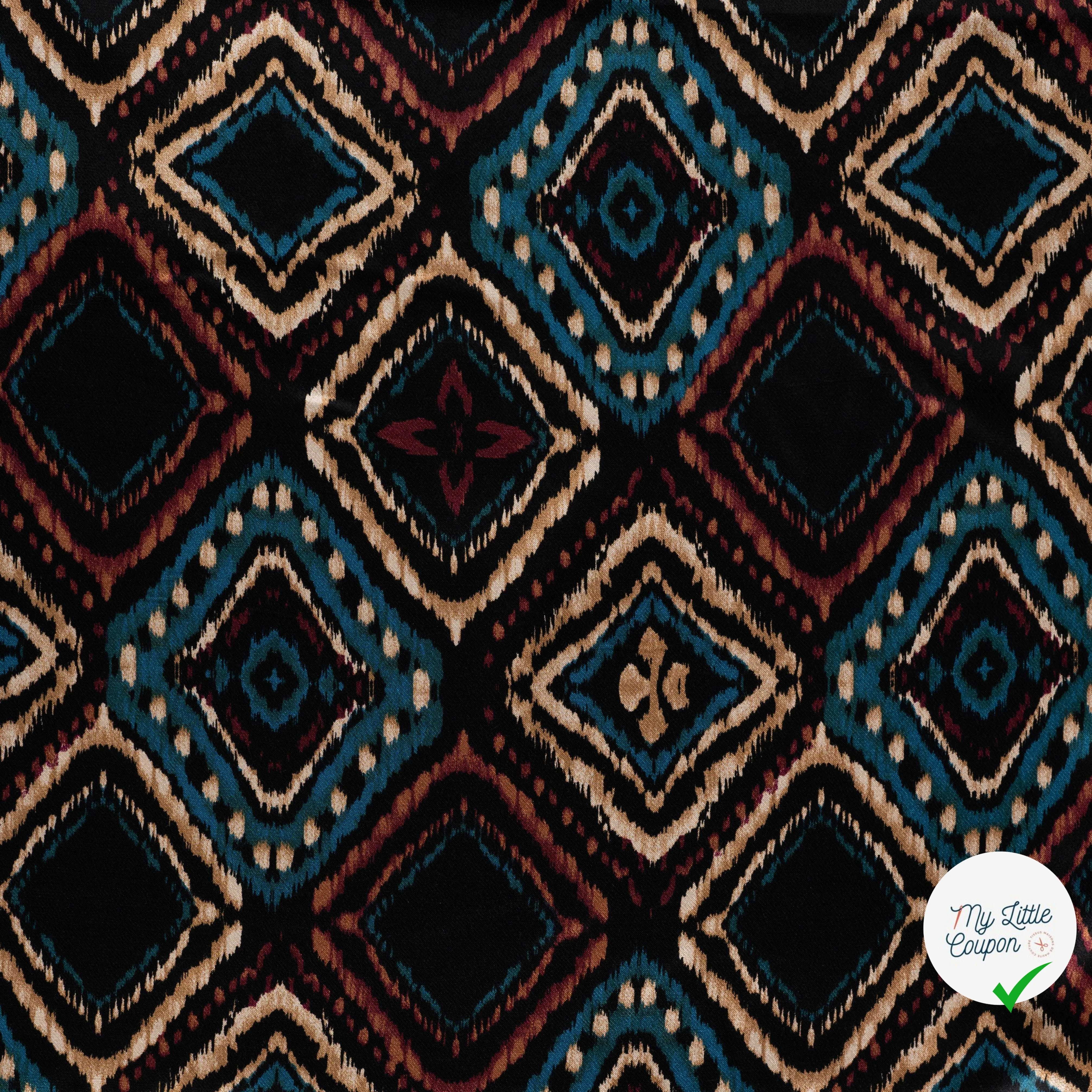 SATIN DE VISCOSE IMPRIMÉ RÉTRO TURQUOISE - vue à plat