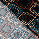 SATIN DE VISCOSE IMPRIMÉ RÉTRO TURQUOISE - endroit et envers