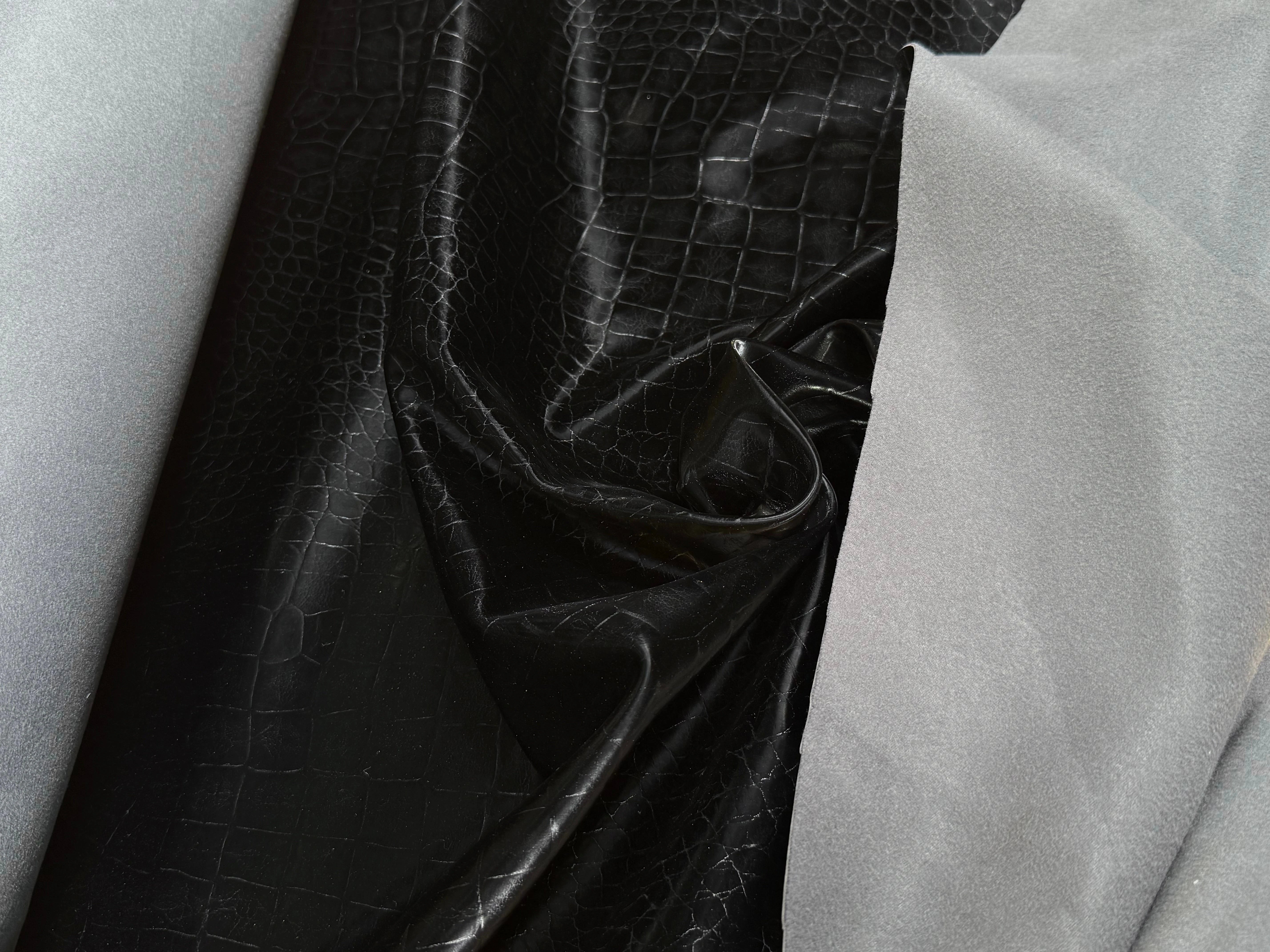 SATIN FAUX CUIR CROCODILLE NOIR STRETCH - My Little Coupon