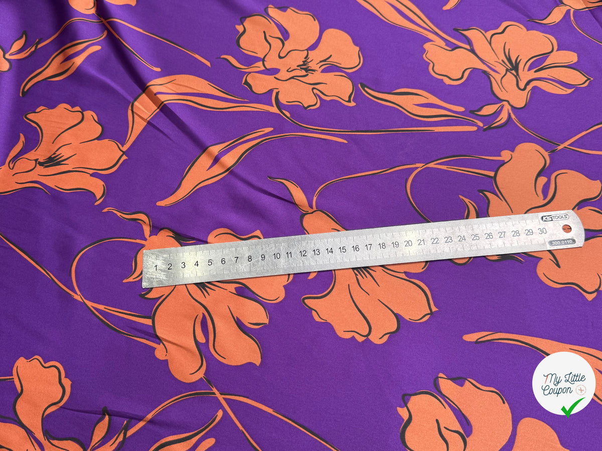 SATIN FLUIDE FOND VIOLET FLORAUX CARAMEL - My Little Coupon