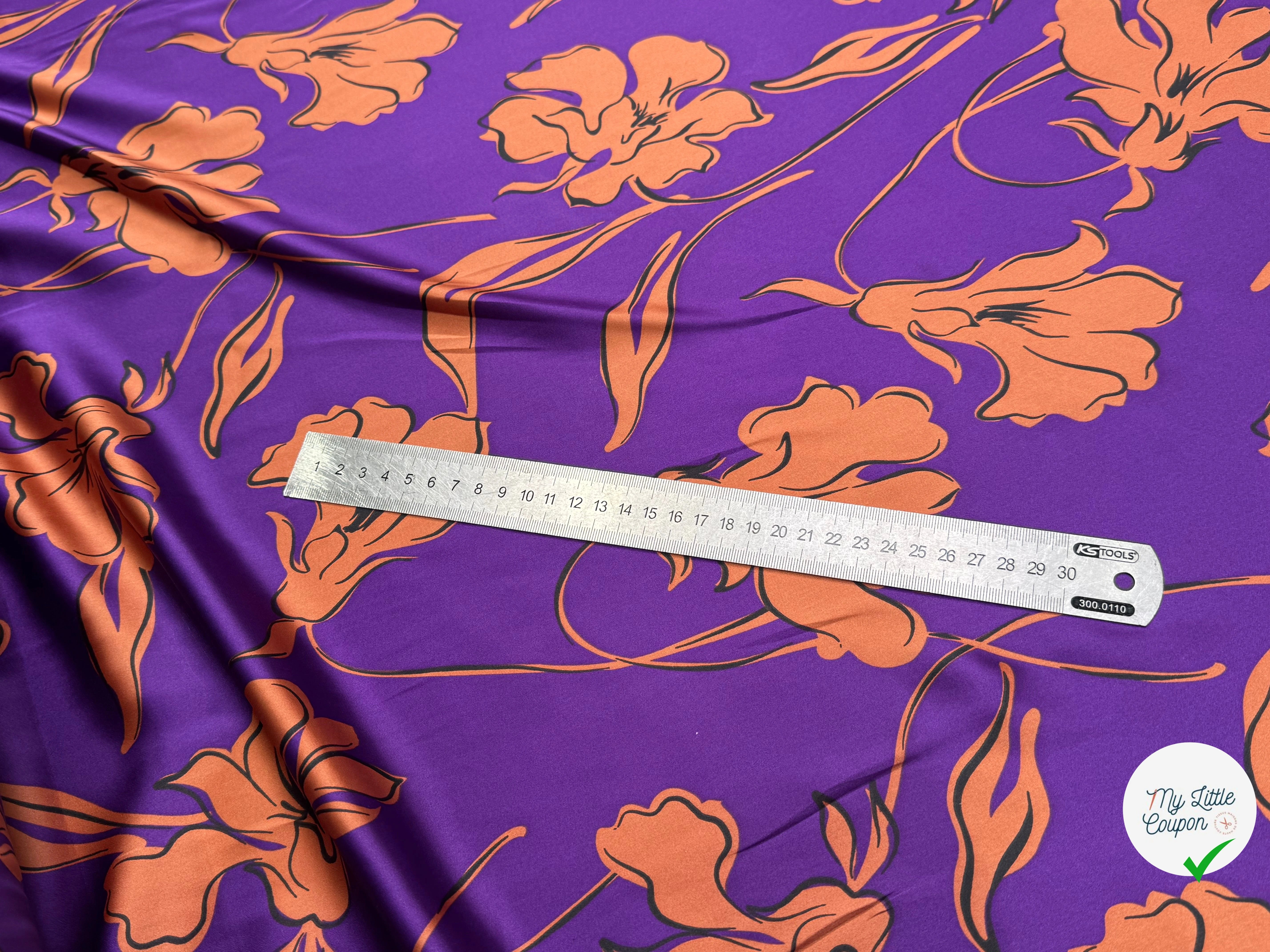 SATIN FLUIDE FOND VIOLET FLORAUX CARAMEL - My Little Coupon