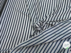 SATIN FLUIDE RAYURES BLEUES HORIZONTALES FOND ÉCRU STRETCH - My Little Coupon