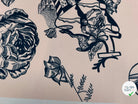 SATIN IMPRIMÉ MOTIF ABSTRAIT FOND ROSE POLYESTER 150CM - My Little Coupon