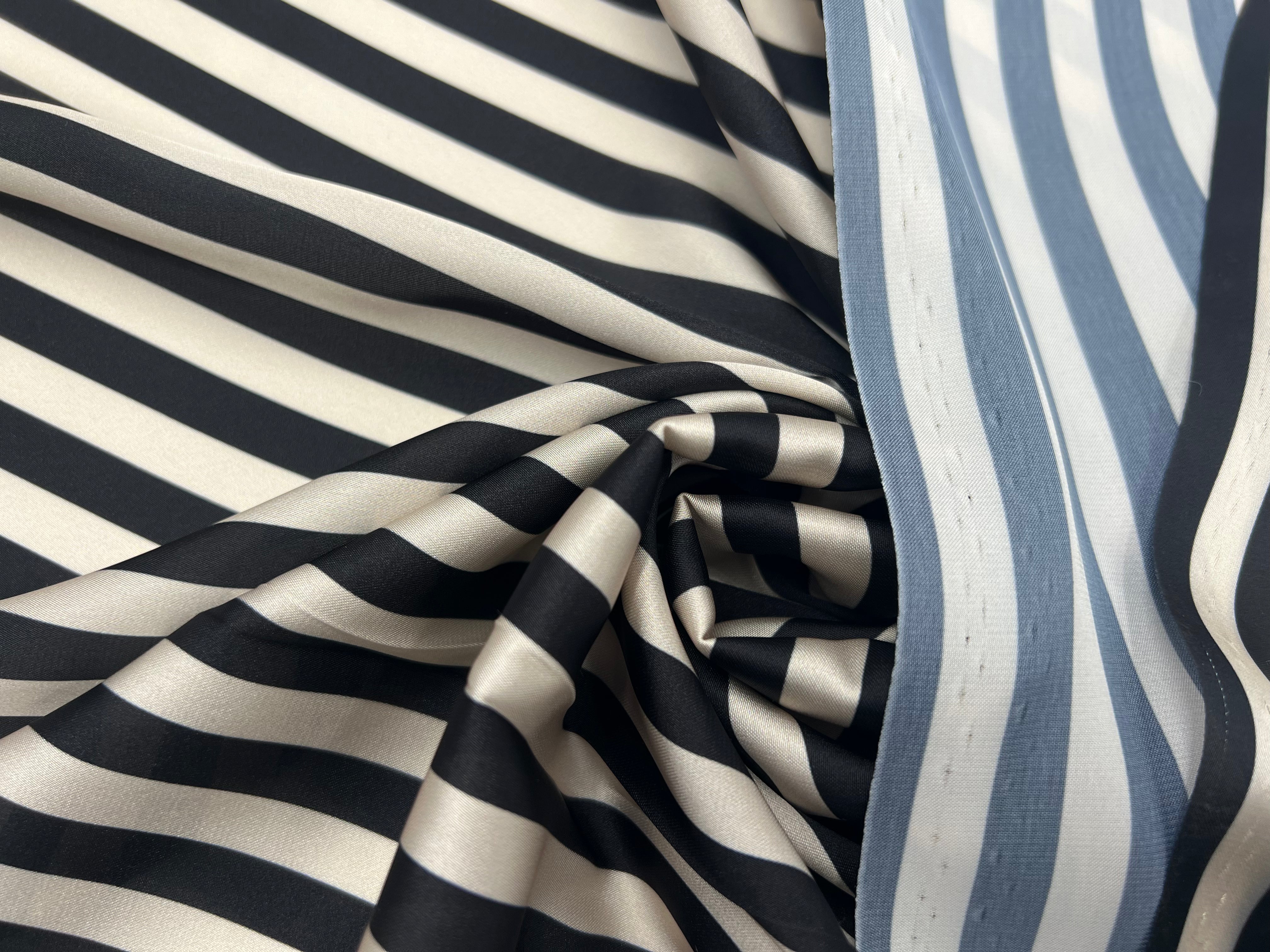 SATIN POLYESTER RAYURES MARINE MSO