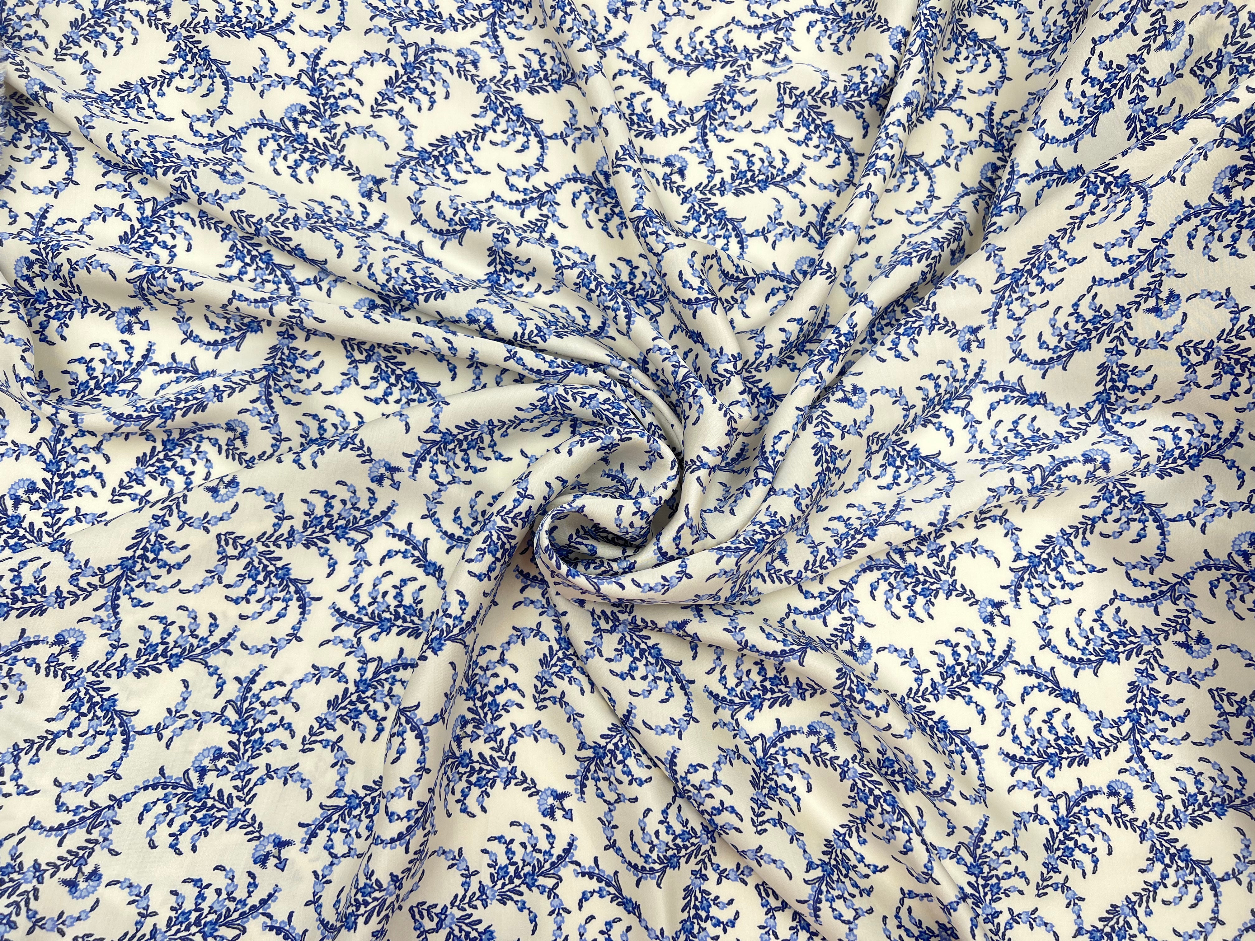SATIN VISCOSE IMPRIMÉE FLORA PROVENZA VARIANTE BLEU MSO