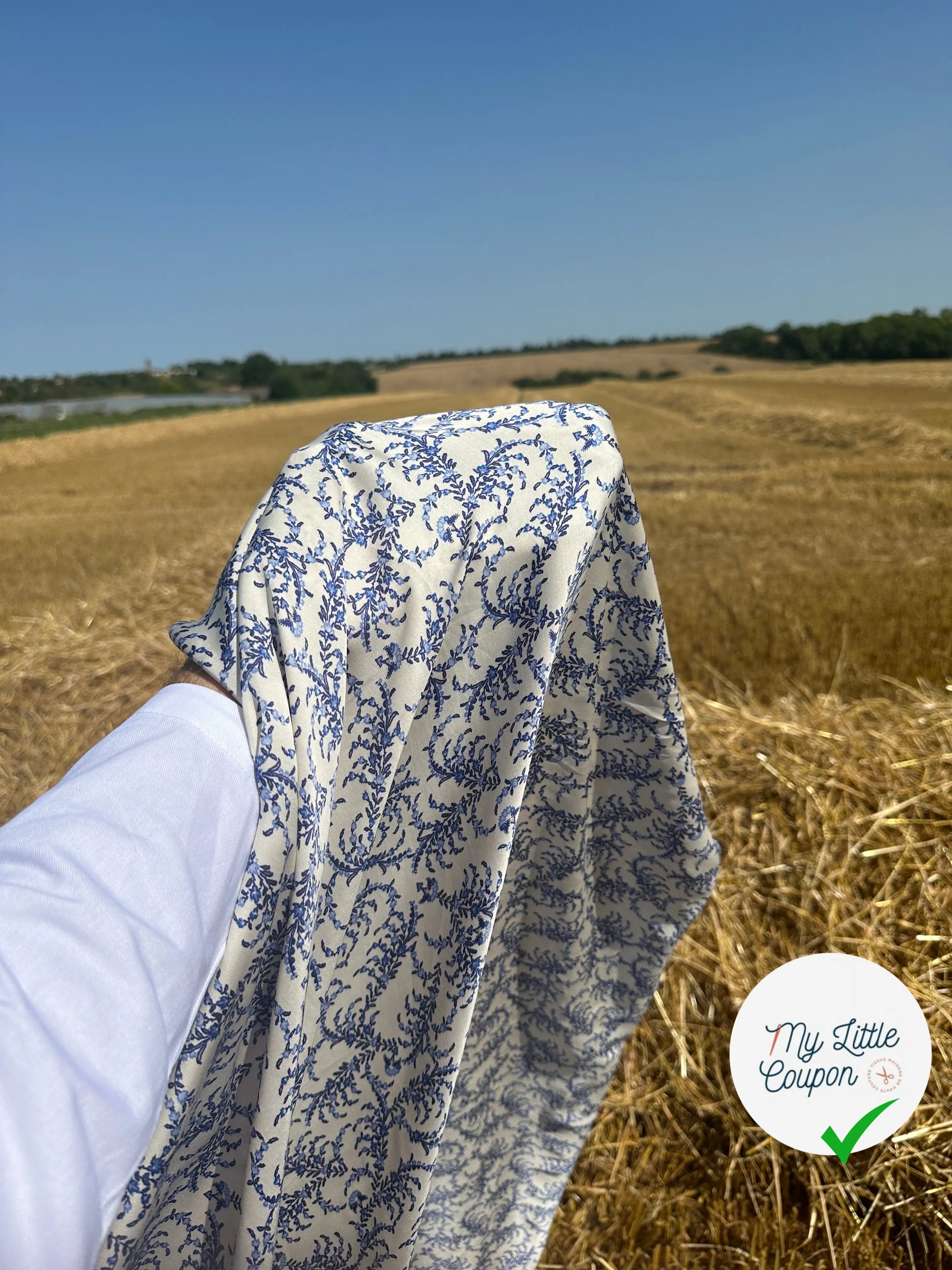 SATIN VISCOSE IMPRIMÉE FLORA PROVENZA VARIANTE BLEU MSO