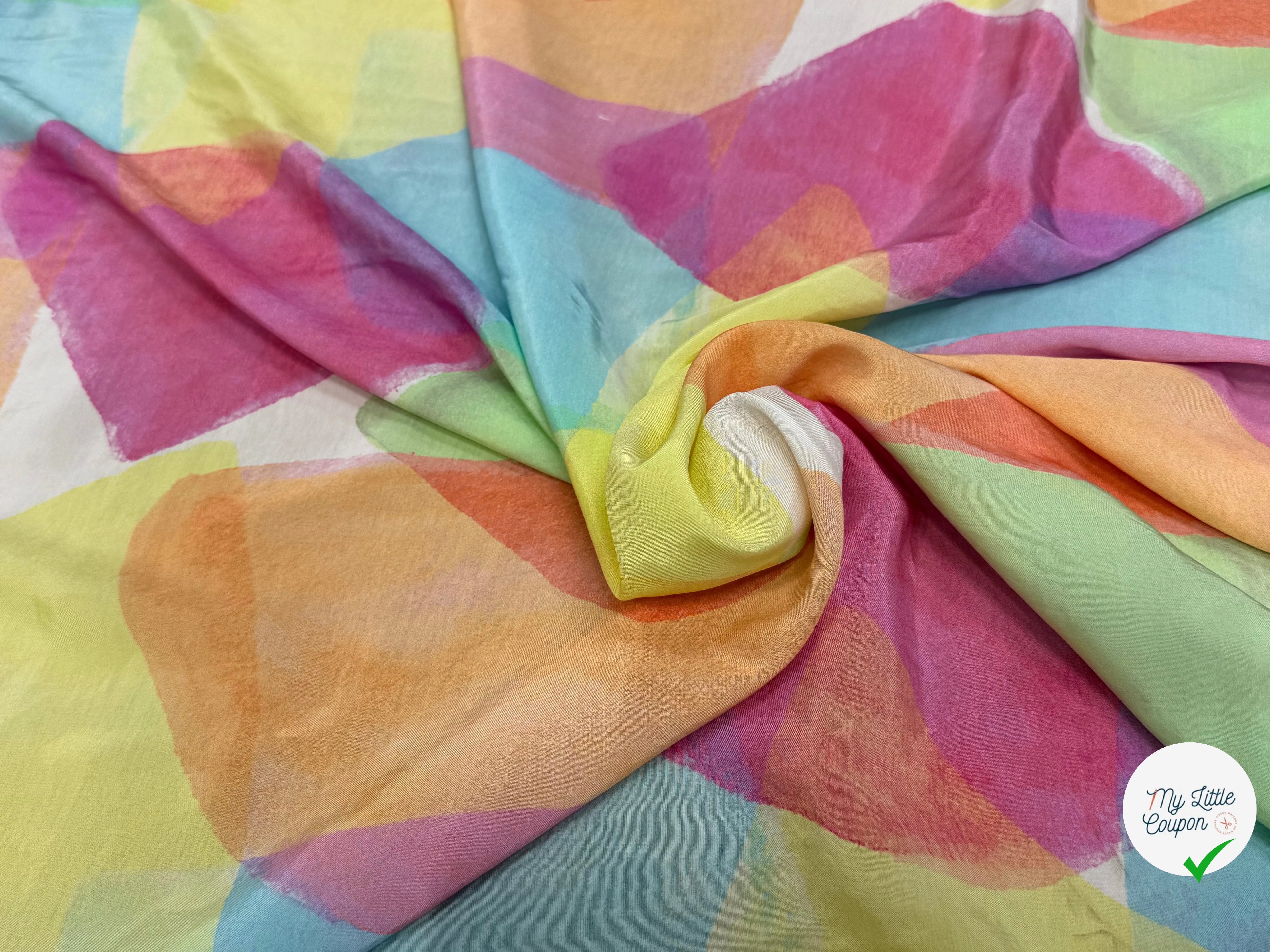 SATIN VISCOSE MERALDO ARLEQUIN IMPRIMÉ GRAPHIQUE PASTEL - My Little Coupon