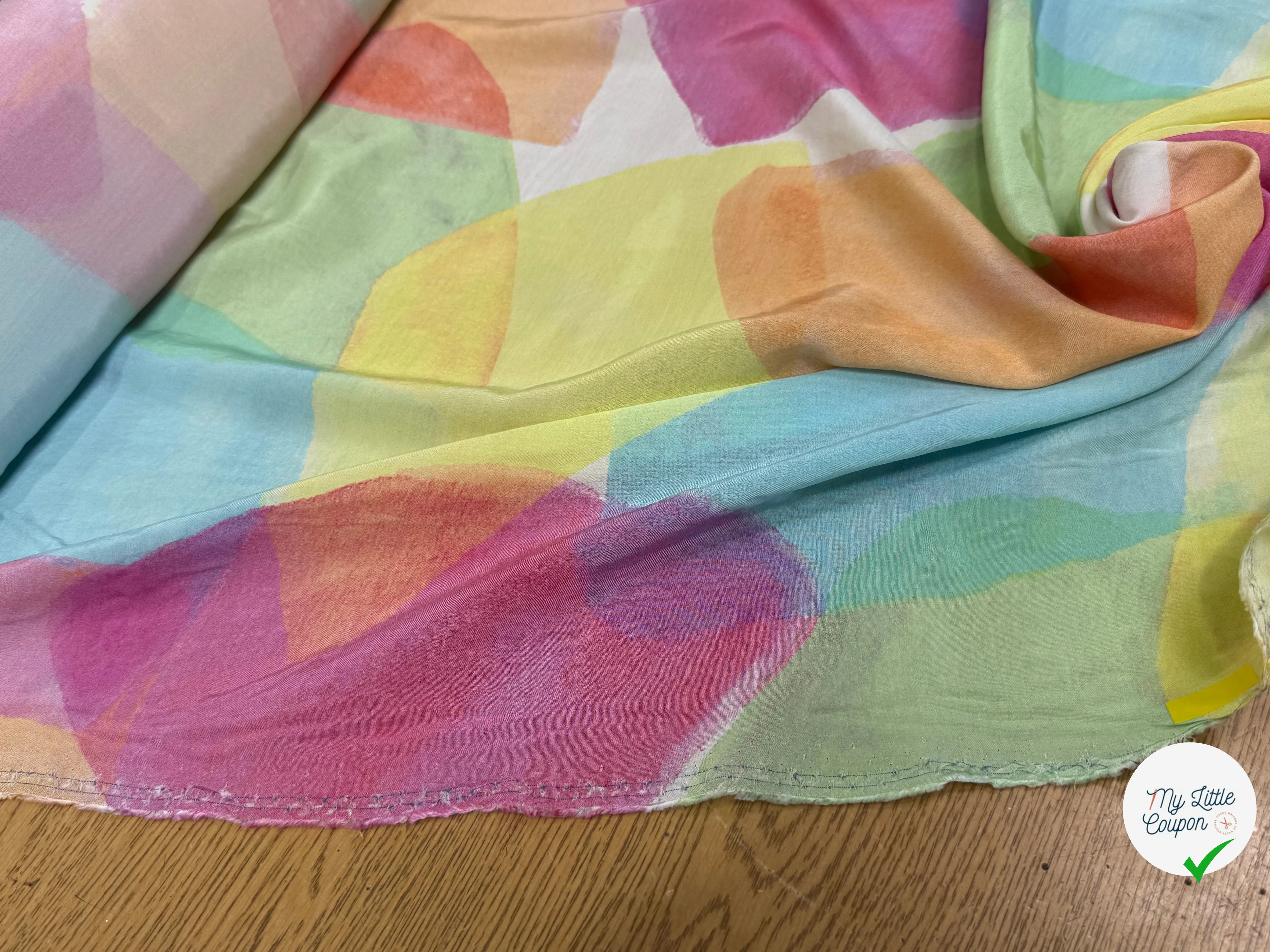SATIN VISCOSE MERALDO ARLEQUIN IMPRIMÉ GRAPHIQUE PASTEL - My Little Coupon
