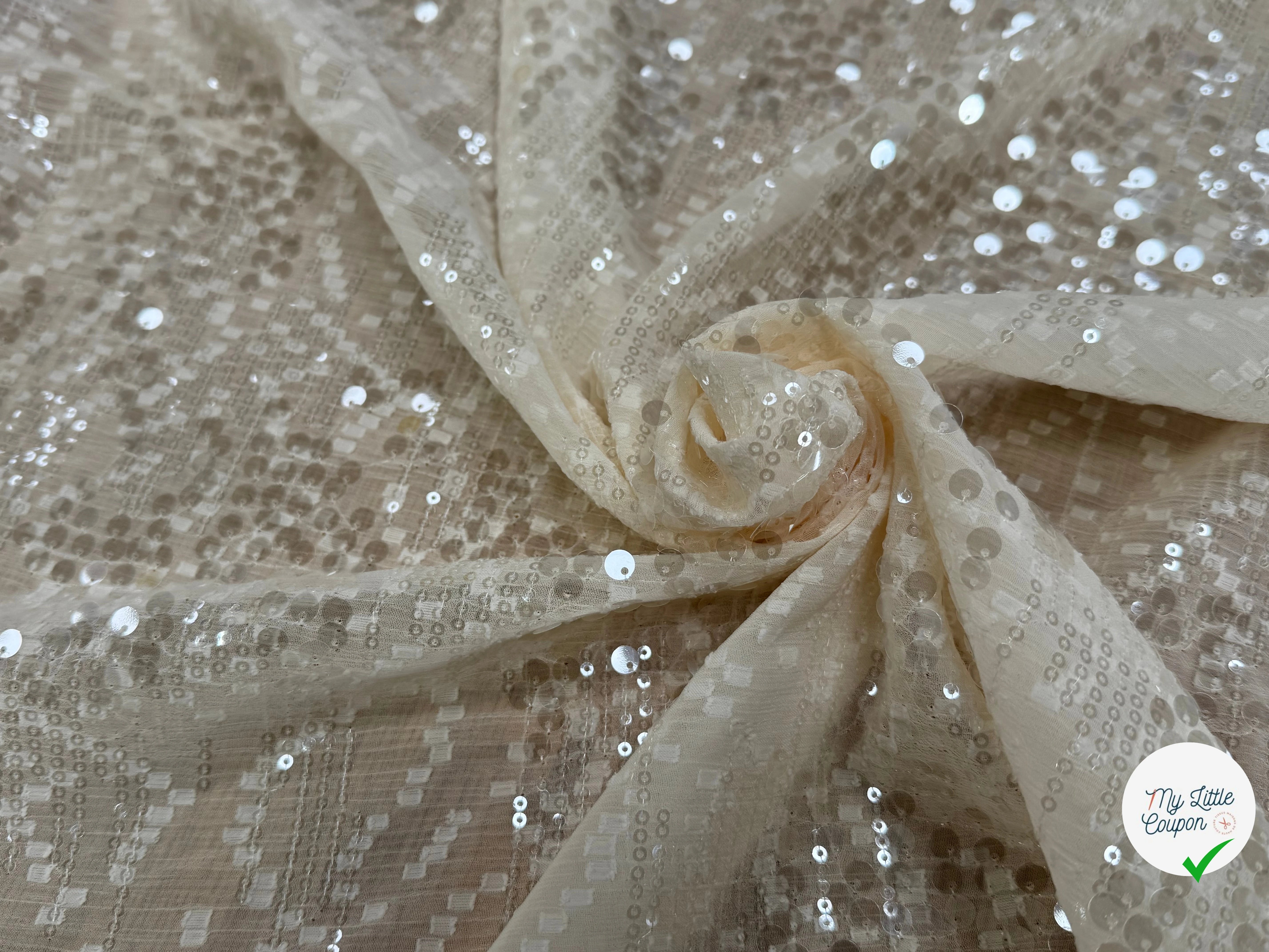 SEQUIN BRODÉ SUR CREPE ÉCRU - My Little Coupon