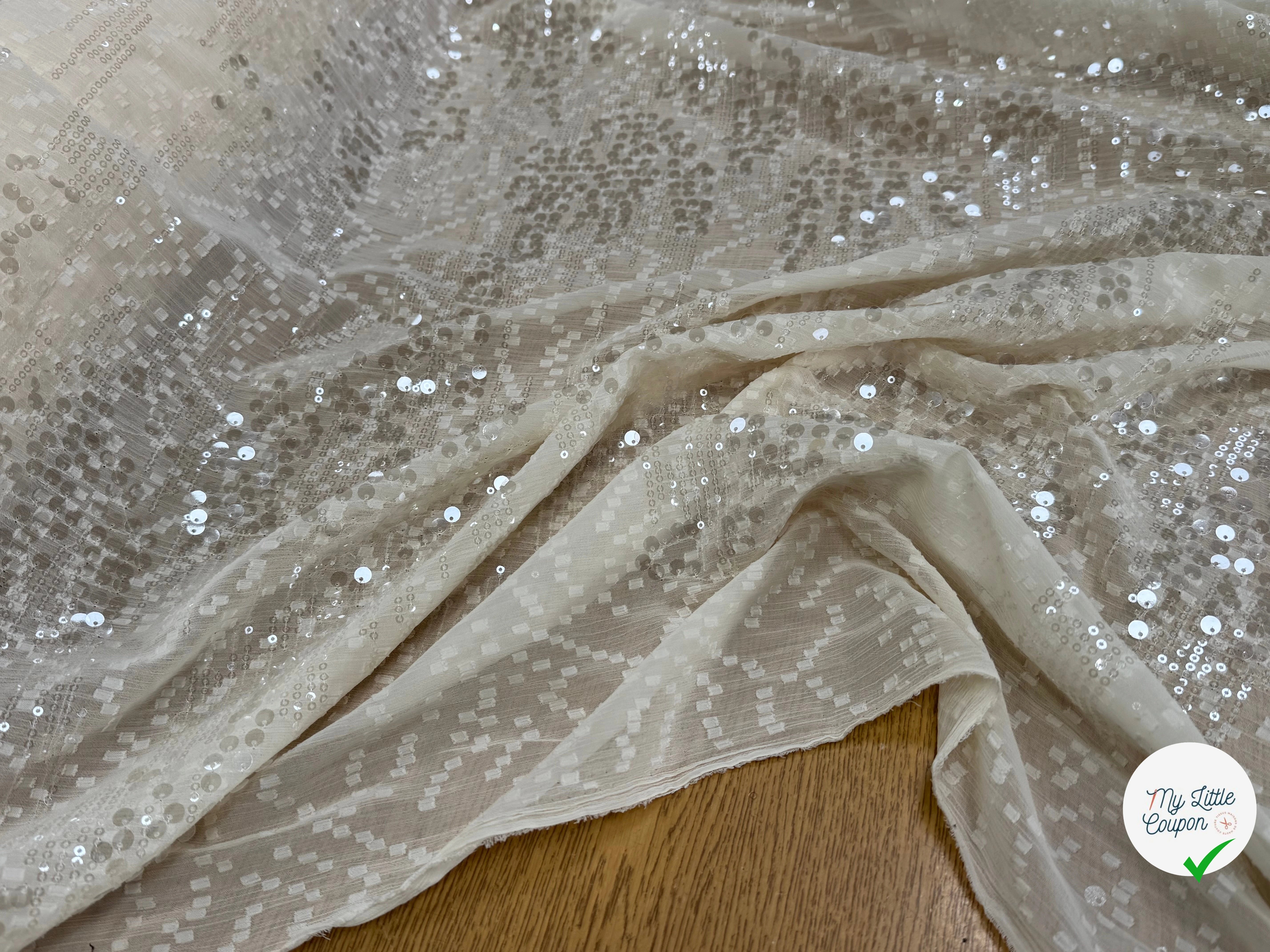 SEQUIN BRODÉ SUR CREPE ÉCRU - My Little Coupon