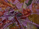 SEQUIN FOND ROSE MOTIFS FLEURS JAUNE ORANGE ET VERT - My Little Coupon