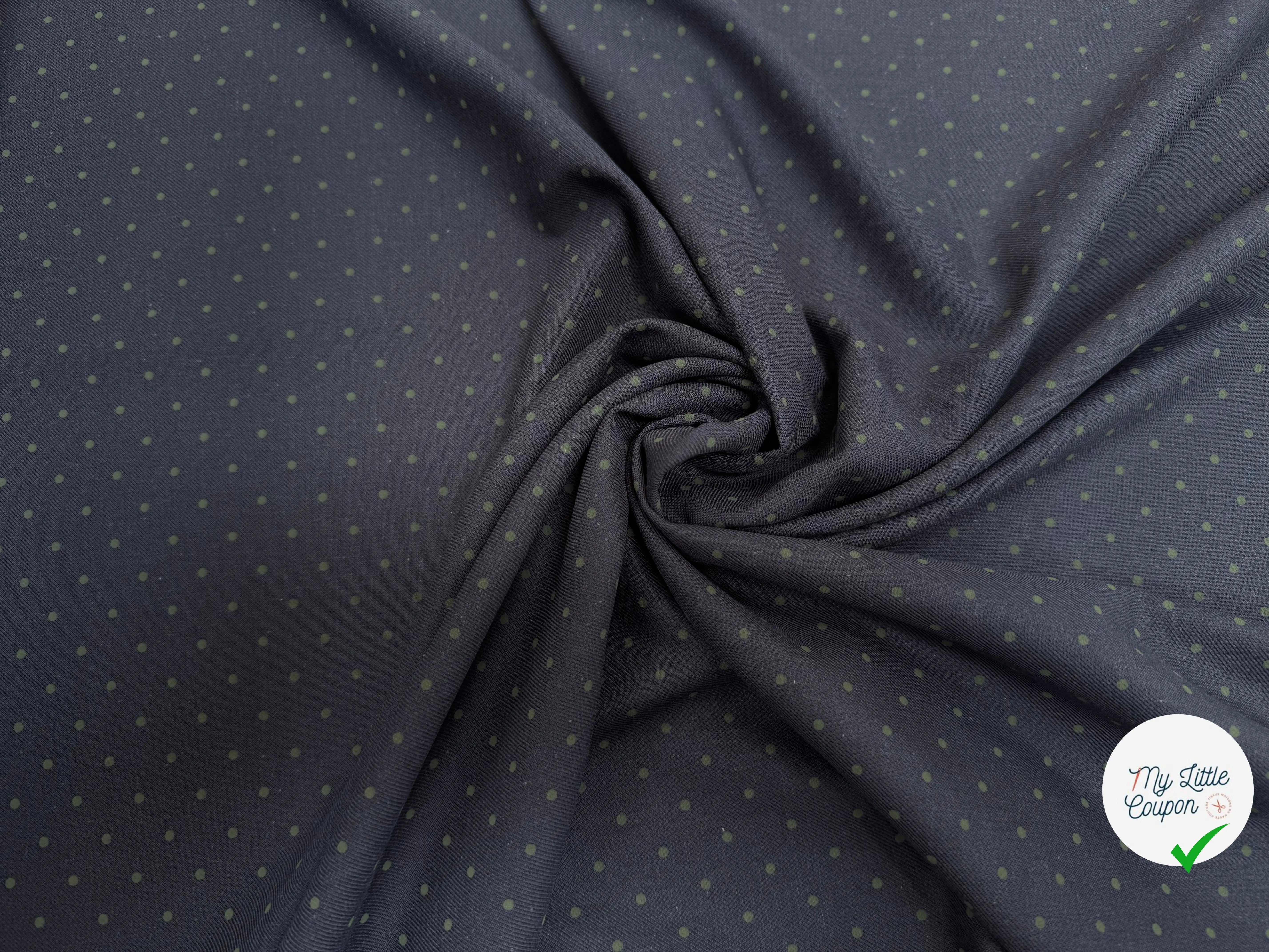 SERGÉ DE COTON BLEU NAVY POINT VERT SAUGE - My Little Coupon