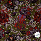Sergé de viscose EcoVero cachemire fleuri kaki - vue à plat