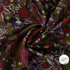 Sergé de viscose EcoVero cachemire fleuri kaki - drapé