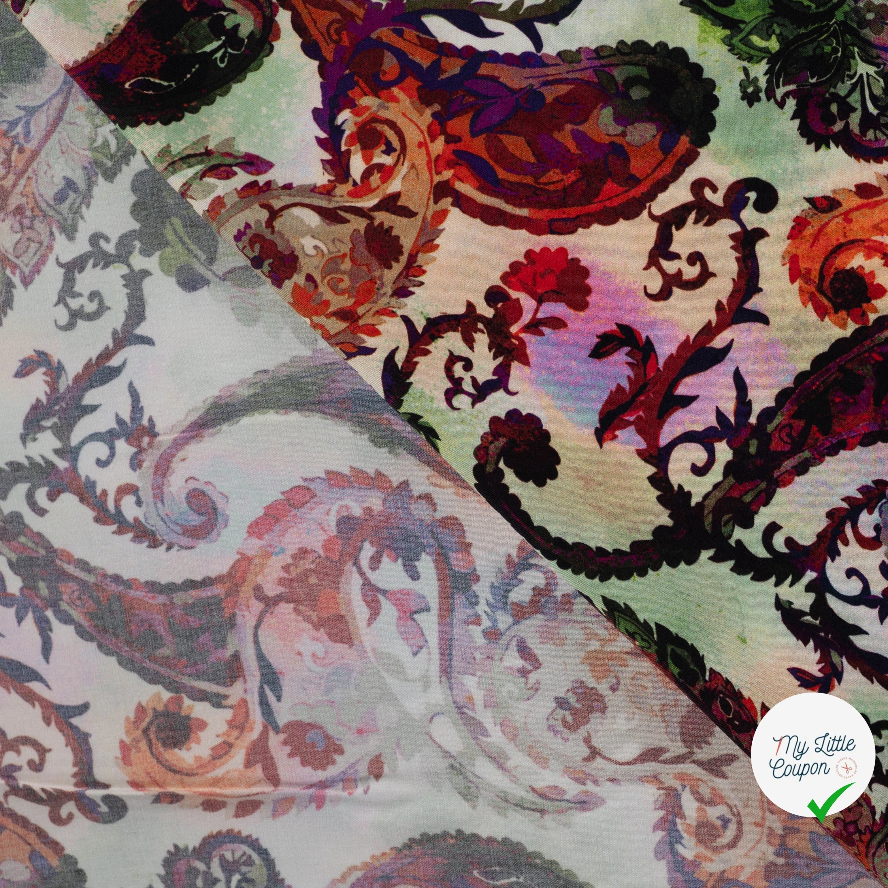 Sergé de viscose EcoVero cachemire kaki - détail du motif