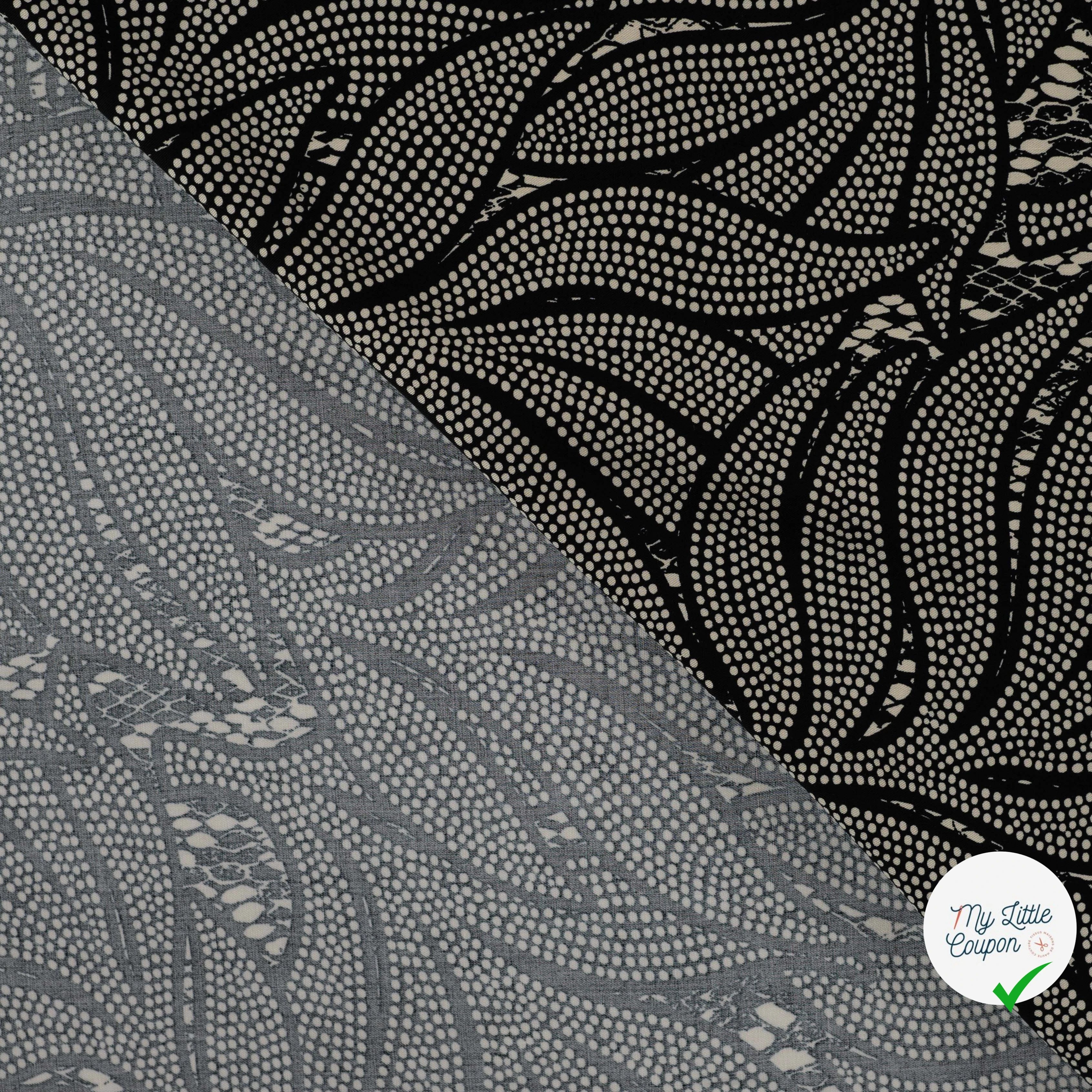 Sergé de viscose EcoVero feuilles serpent sable - détail du motif
