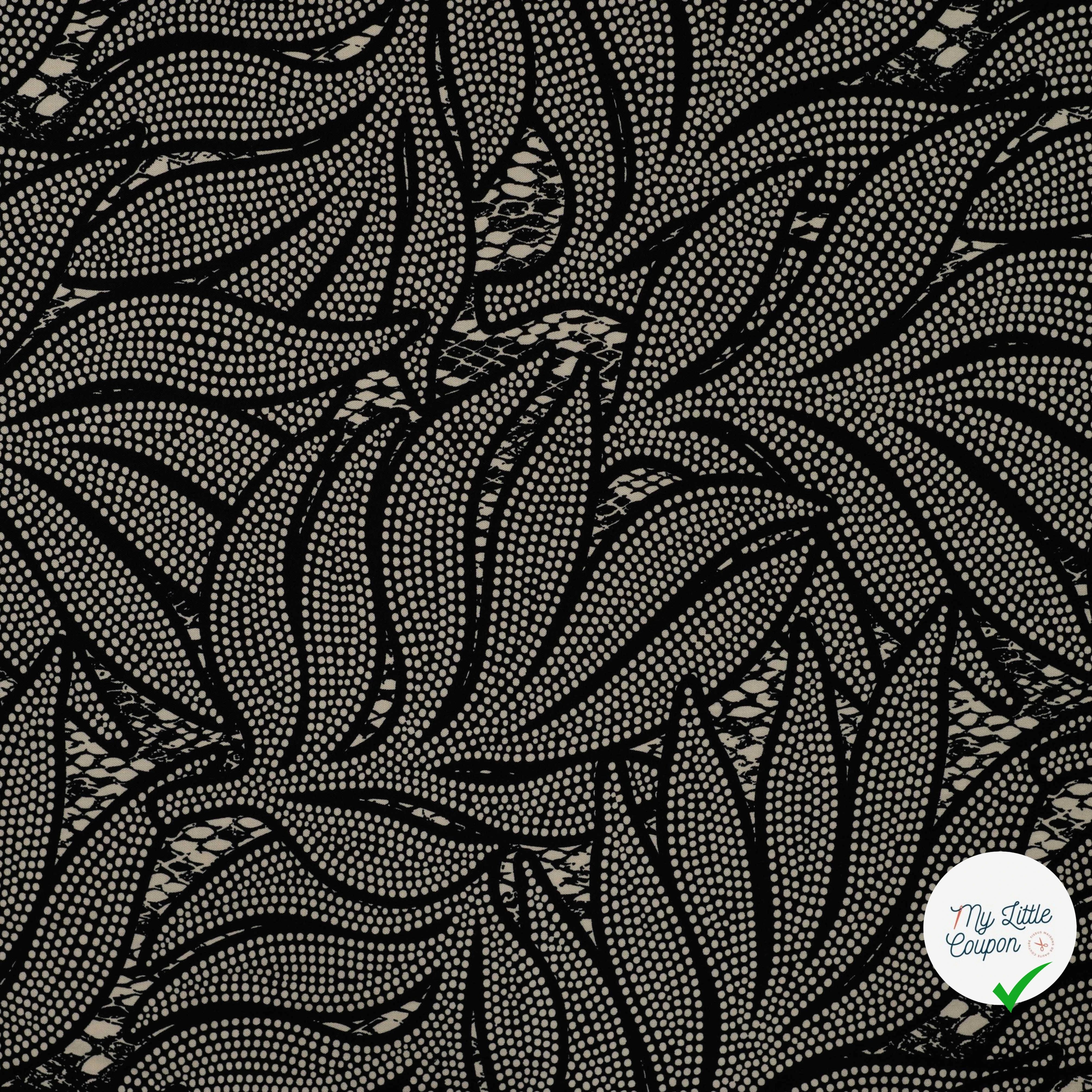 Sergé de viscose EcoVero feuilles serpent sable - vue à plat