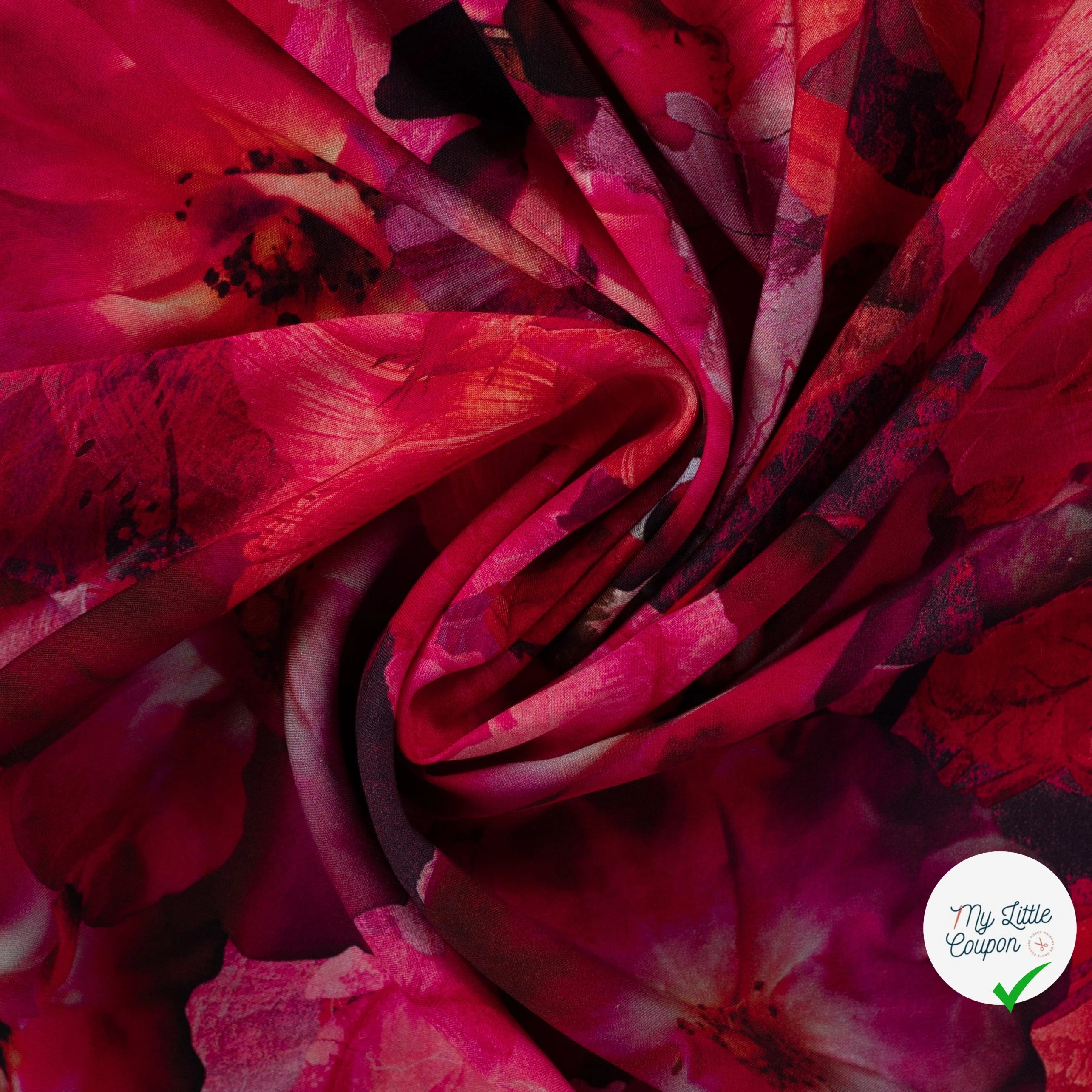 Sergé de viscose EcoVero fleurs cyclamen - drapé