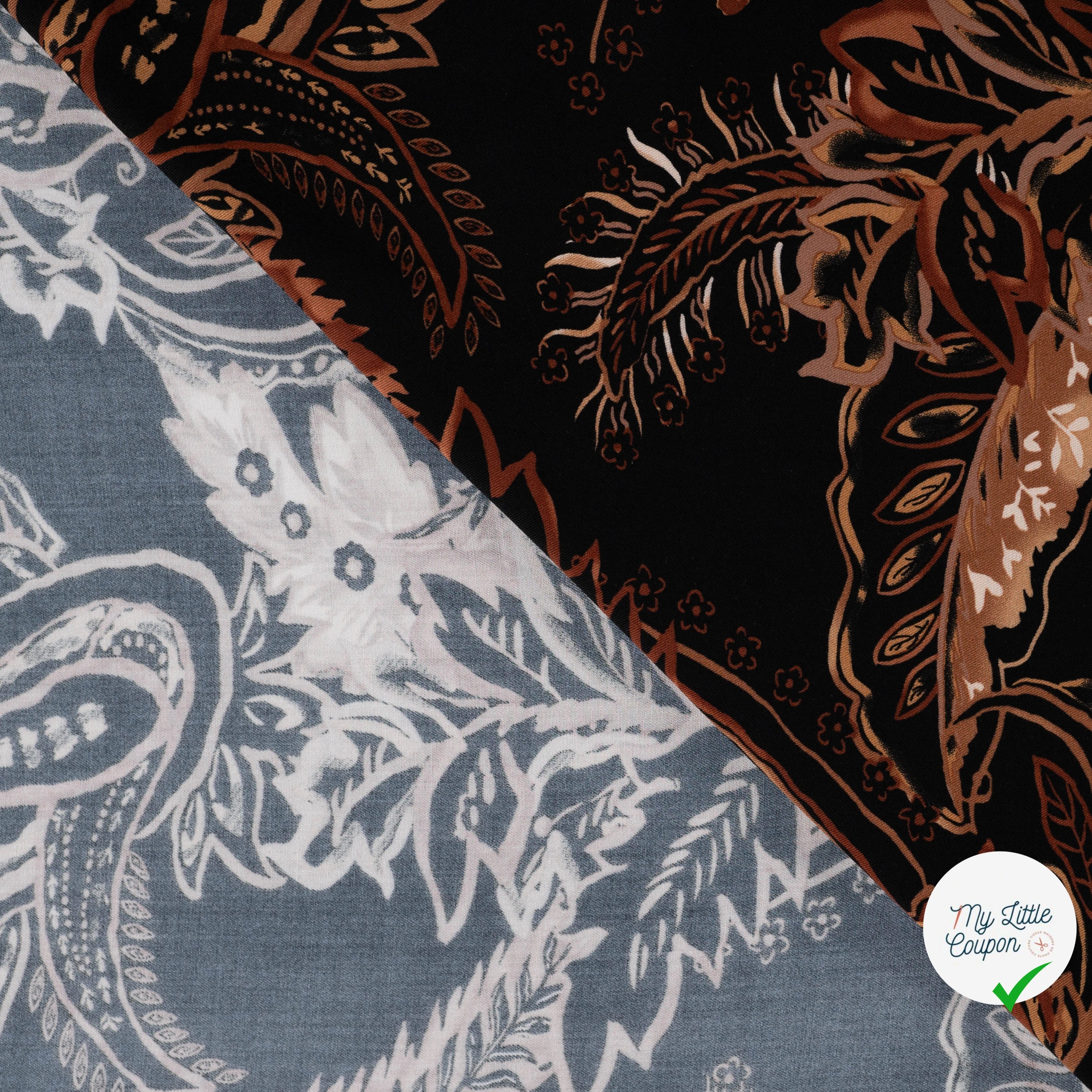 Sergé de viscose imprimé cachemire taupe - détail du motif