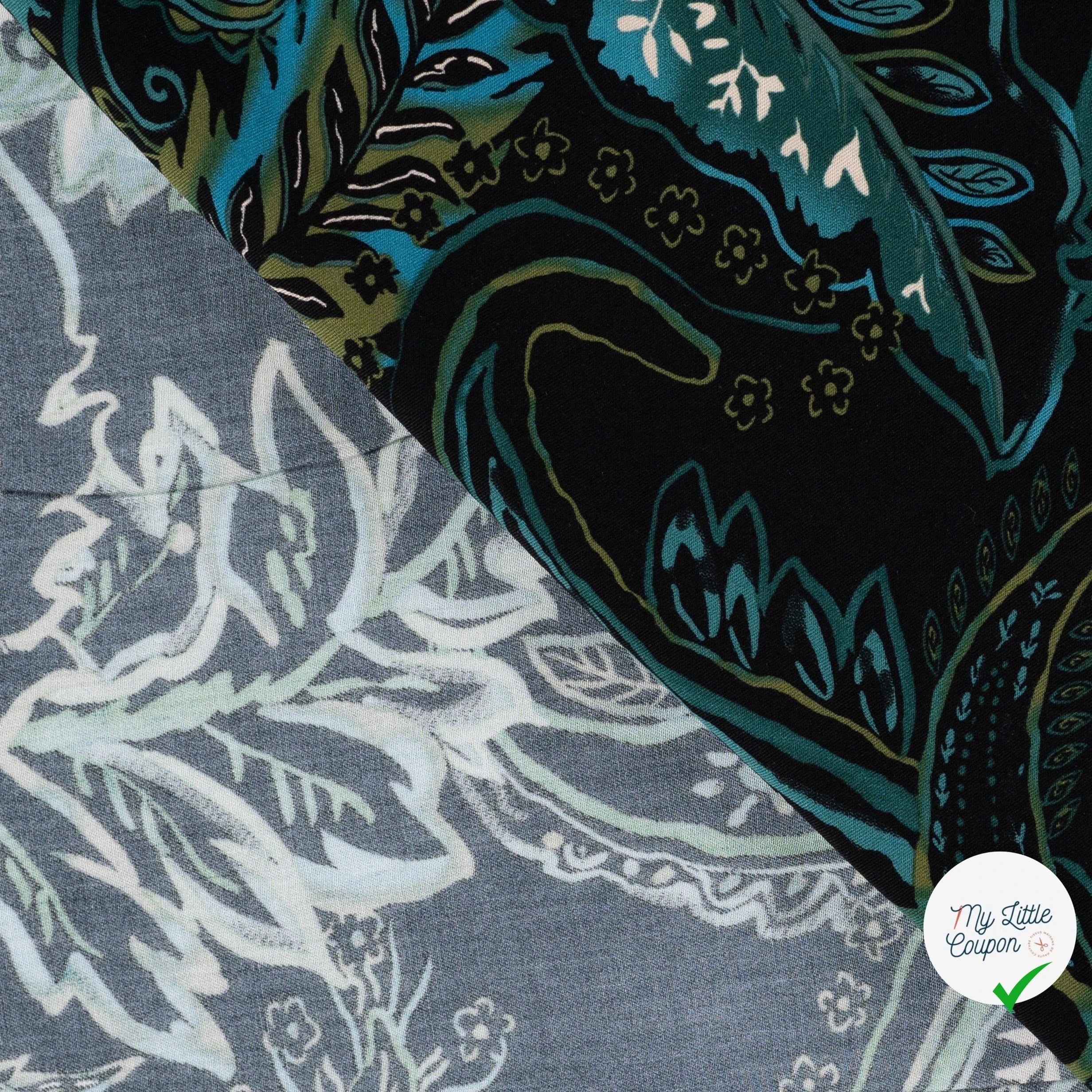 Sergé de viscose imprimé cachemire turquoise - détail du motif