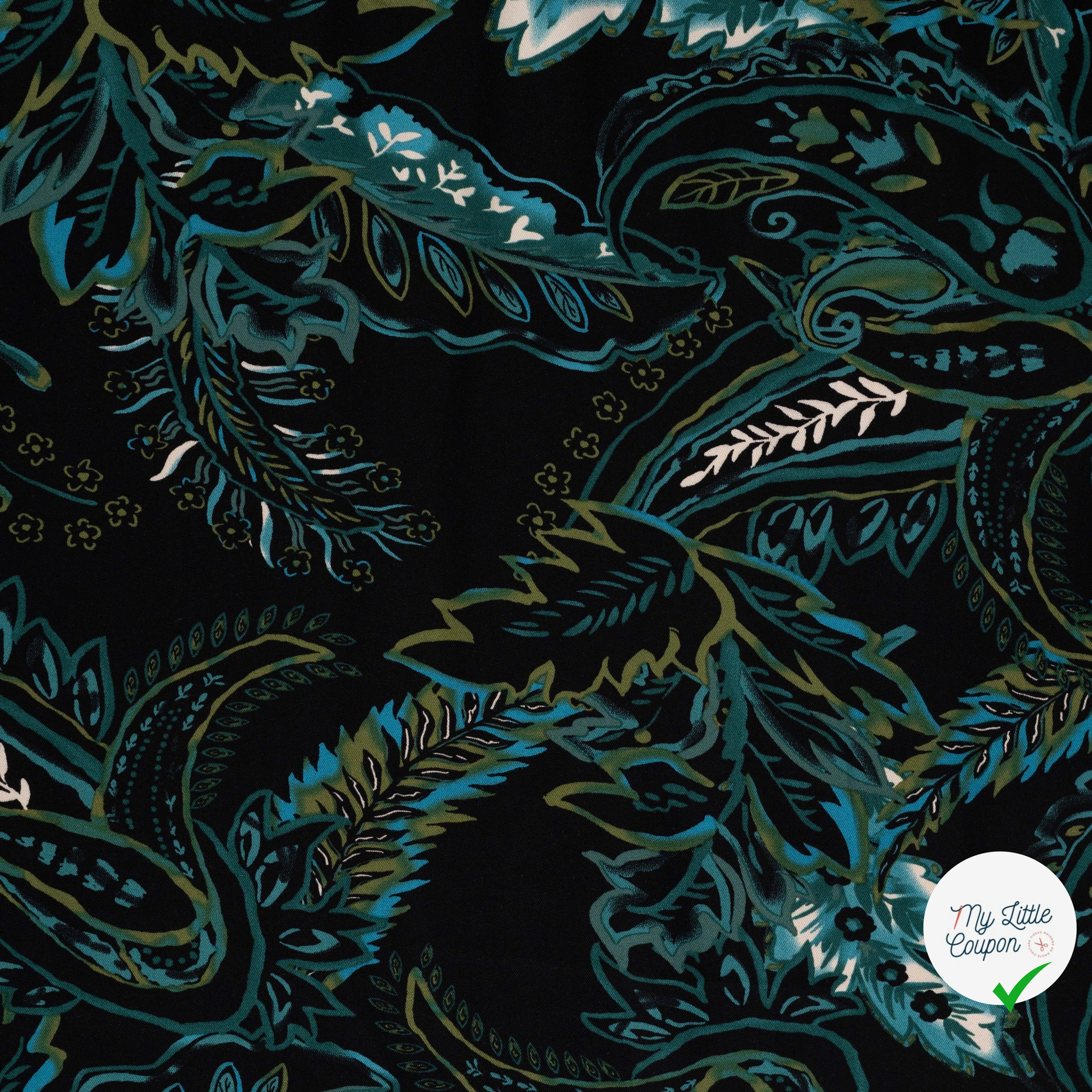Sergé de viscose imprimé cachemire turquoise - vue à plat