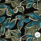 Sergé de viscose imprimé feuilles turquoise - vue à plat