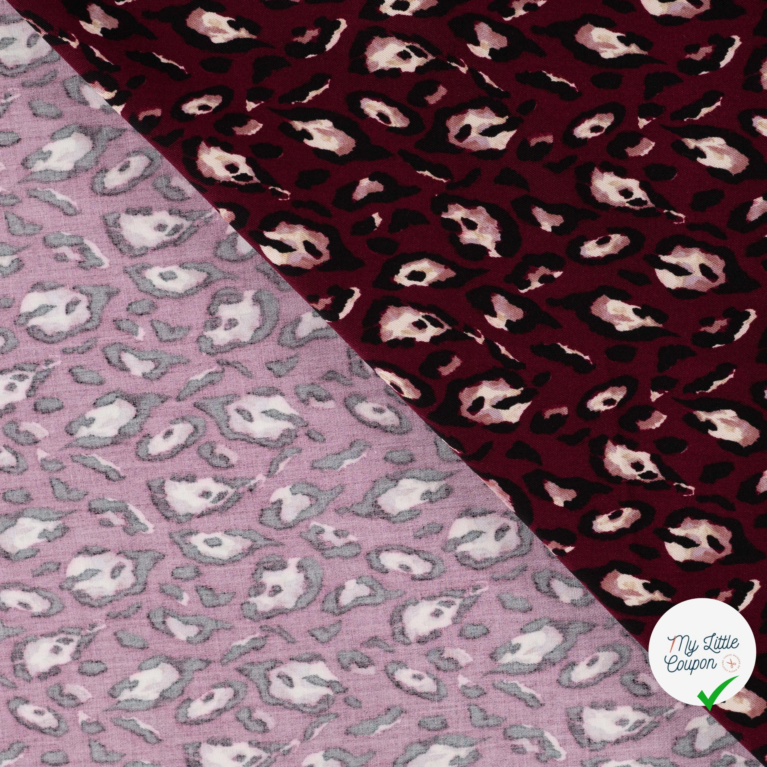Sergé de viscose imprimé léopard bordeaux - détail du motif