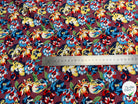 TISSU 100% VISCOSE IMPRIMÉ BASE DE FLEURS FOND MARRON BORDEAUX - My Little Coupon