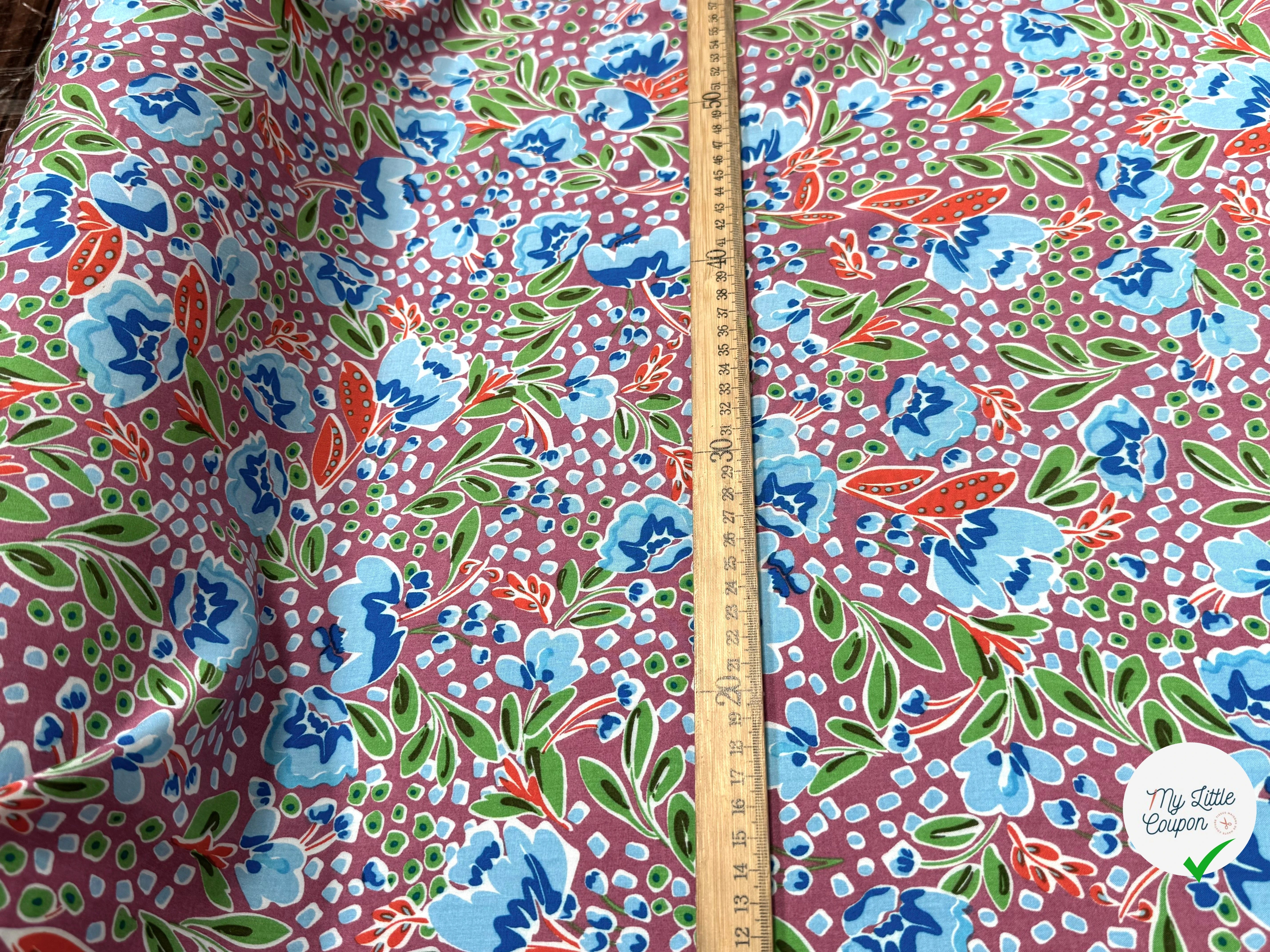 TISSU 100% VISCOSE IMPRIMÉ FEUILLAGES FOND VIEUX ROSE - My Little Coupon
